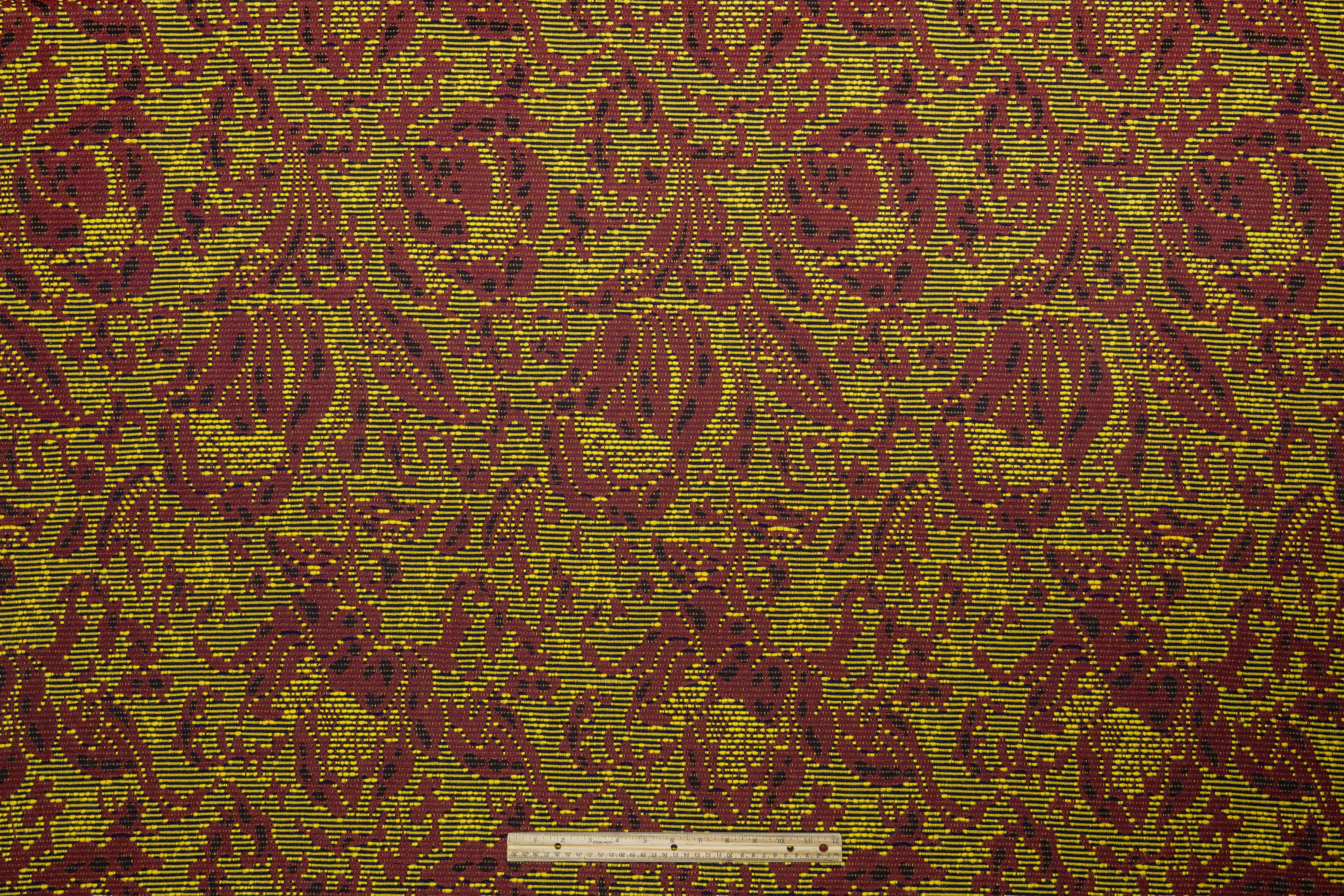 Floral Italian Textured Tweed Brocade - Red / Yellow / Black