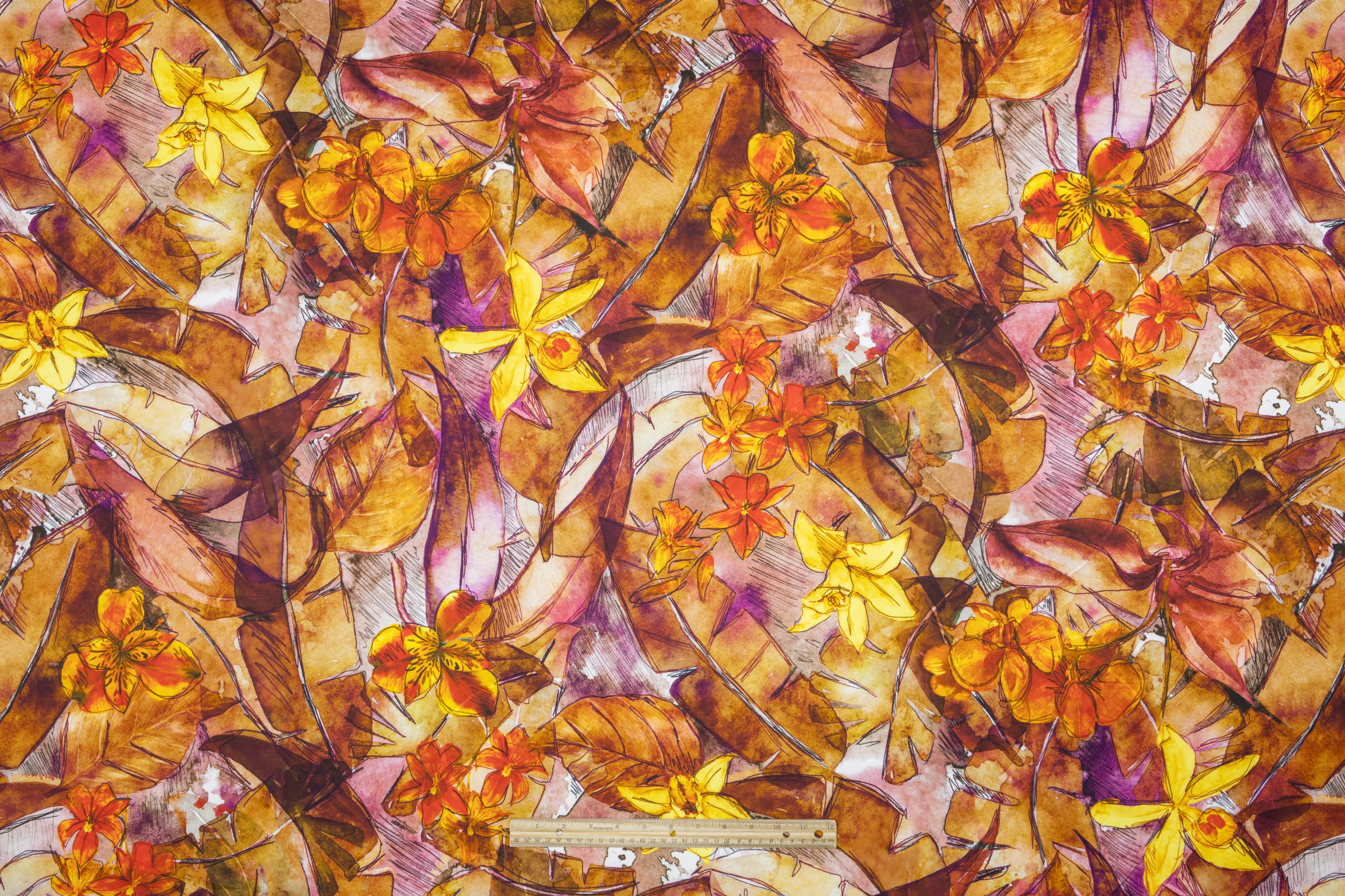 Floral Italian Cotton Lawn - Brown / Orange / Yellow