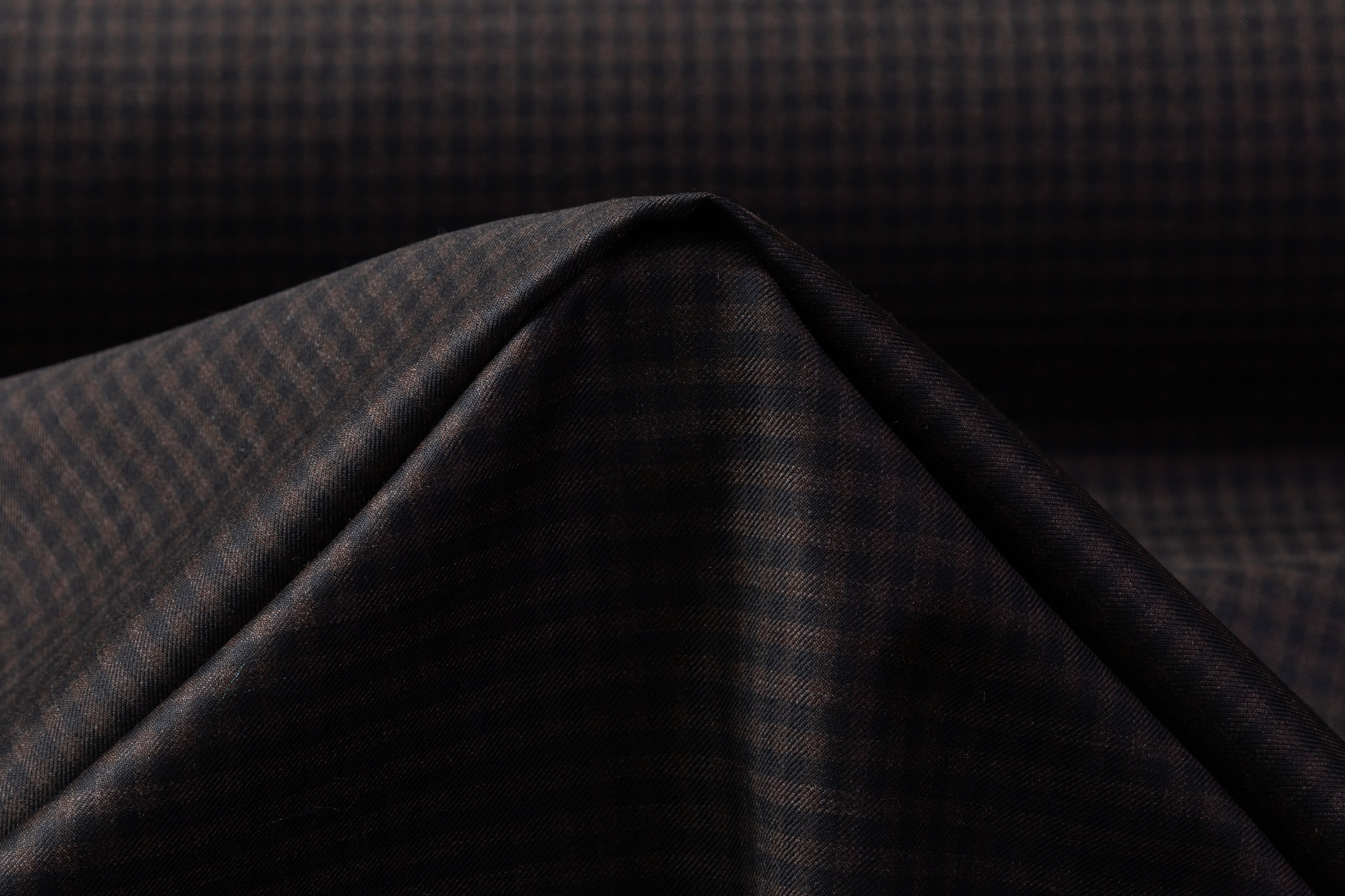 Reda - Gingham Checked Super 130s Italian Wool Suiting - Black / Brown