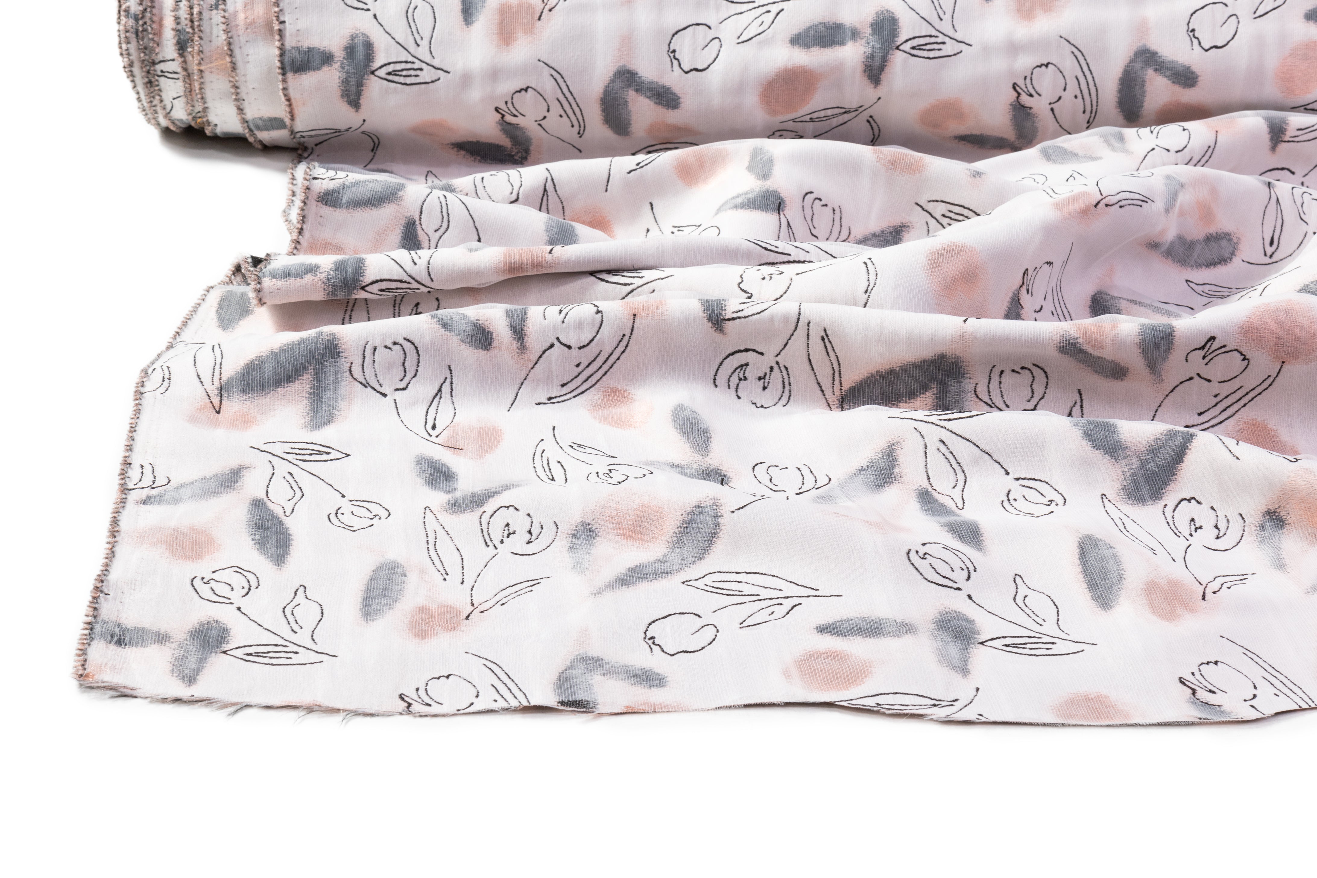 Floating Organza Italian Brocade - White / Pink / Gray