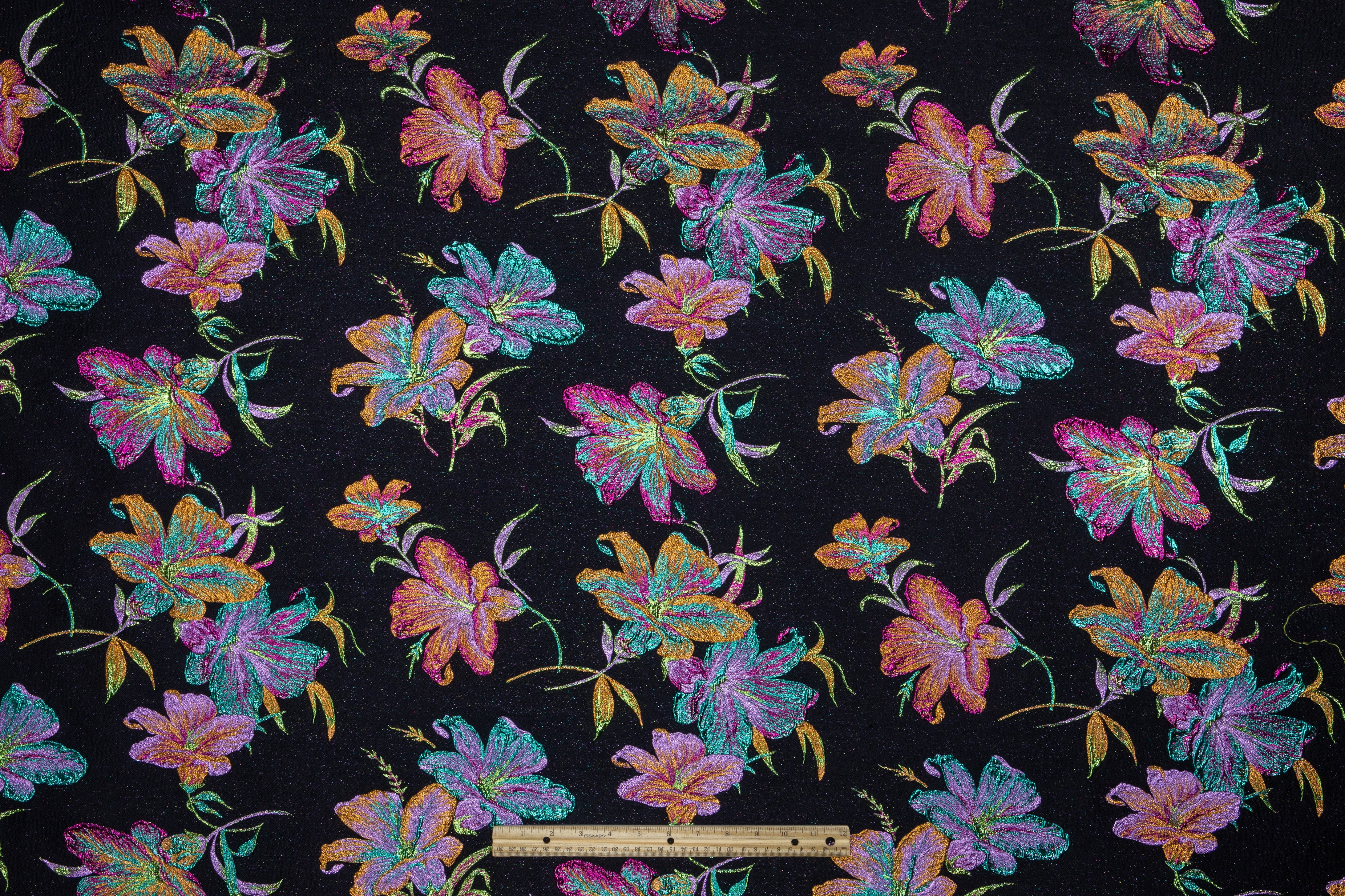 Floral Metallic Italian Brocade - Black / Multicolor