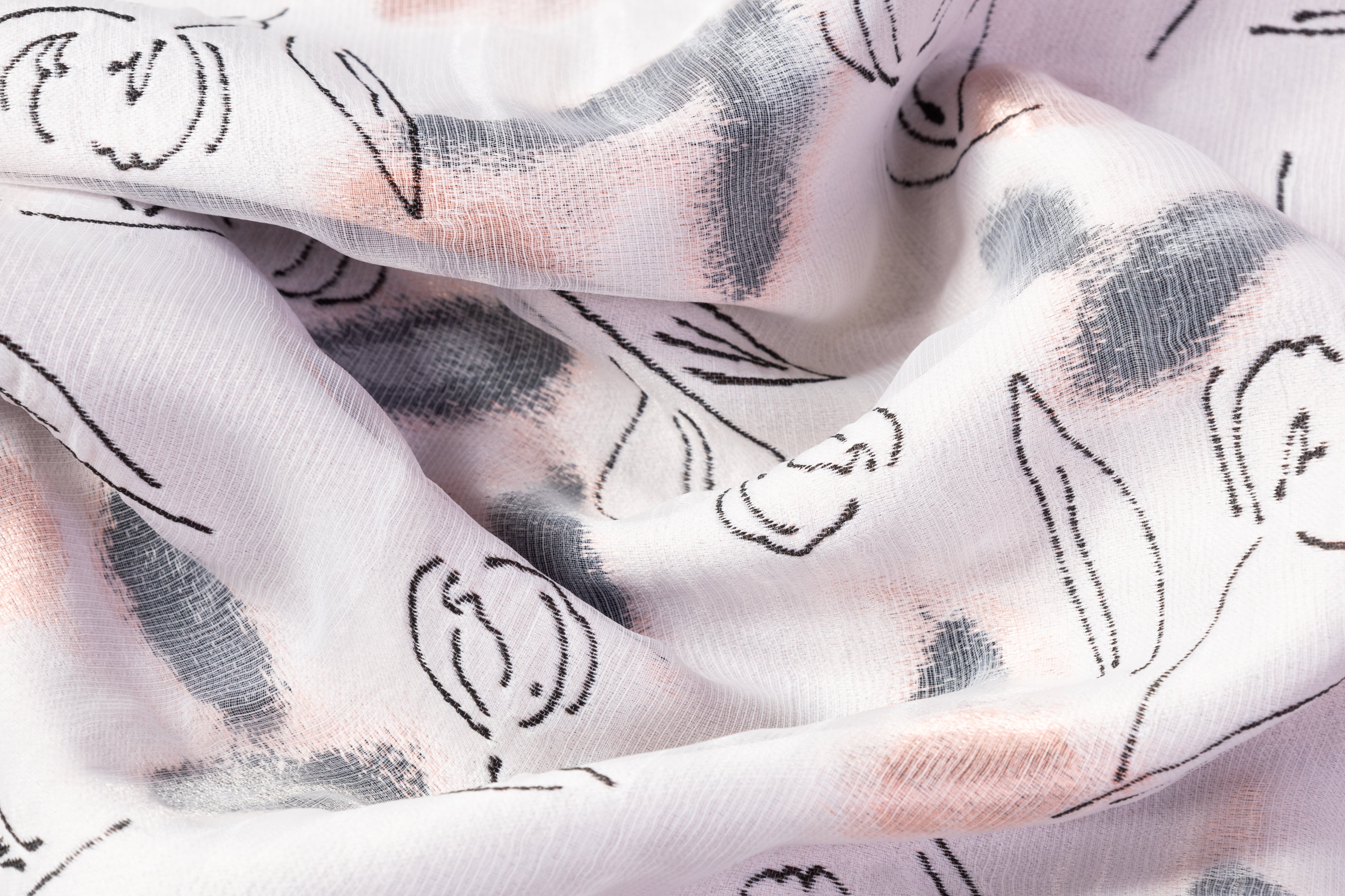 Floating Organza Italian Brocade - White / Pink / Gray