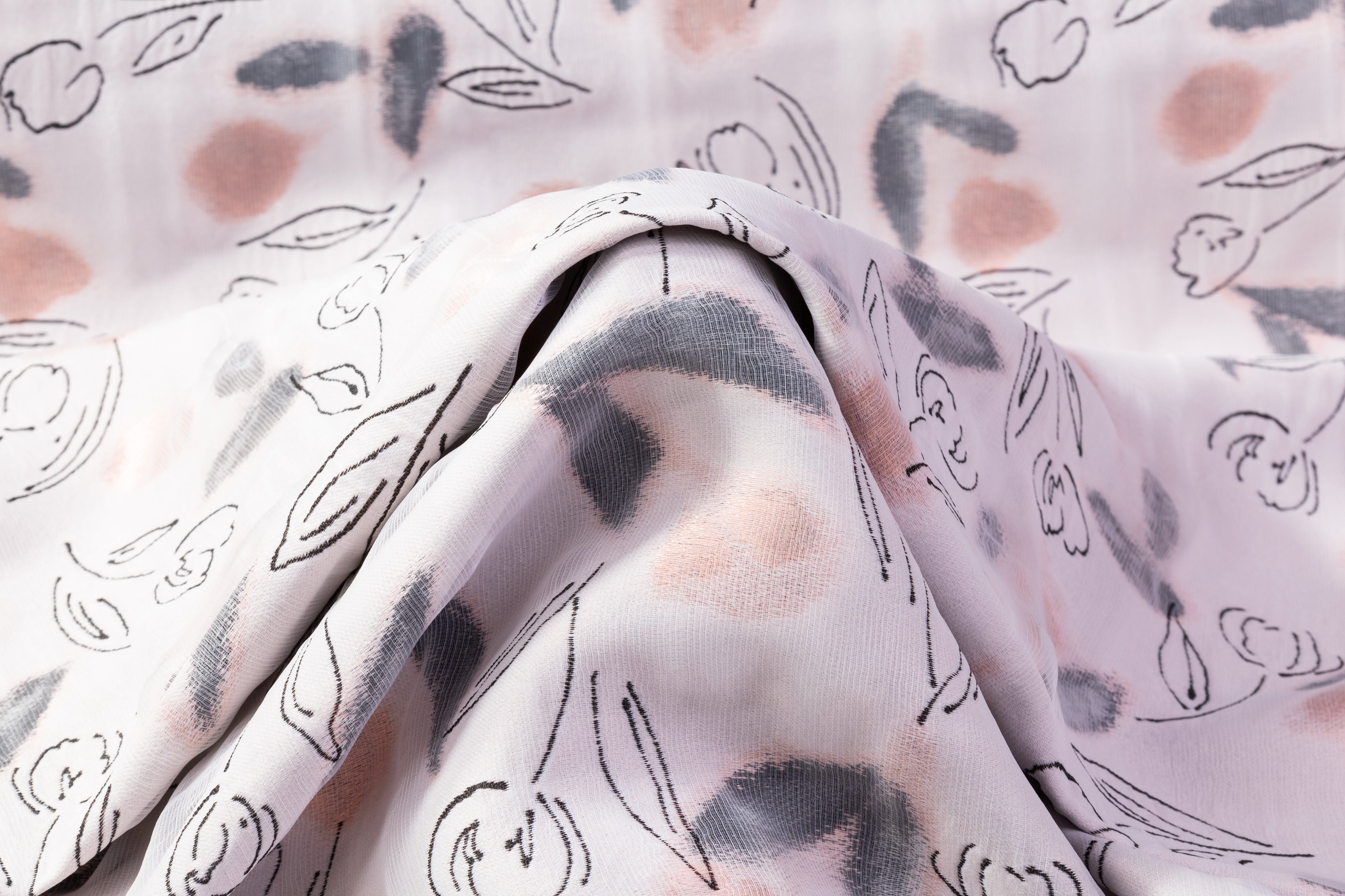 Floating Organza Italian Brocade - White / Pink / Gray