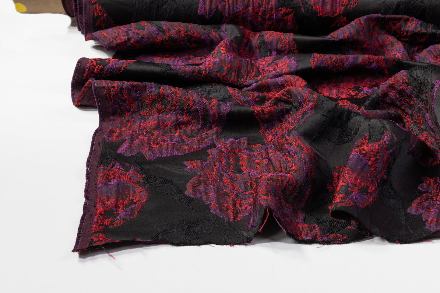 Crushed Floral Brocade - Black / Purple / Red