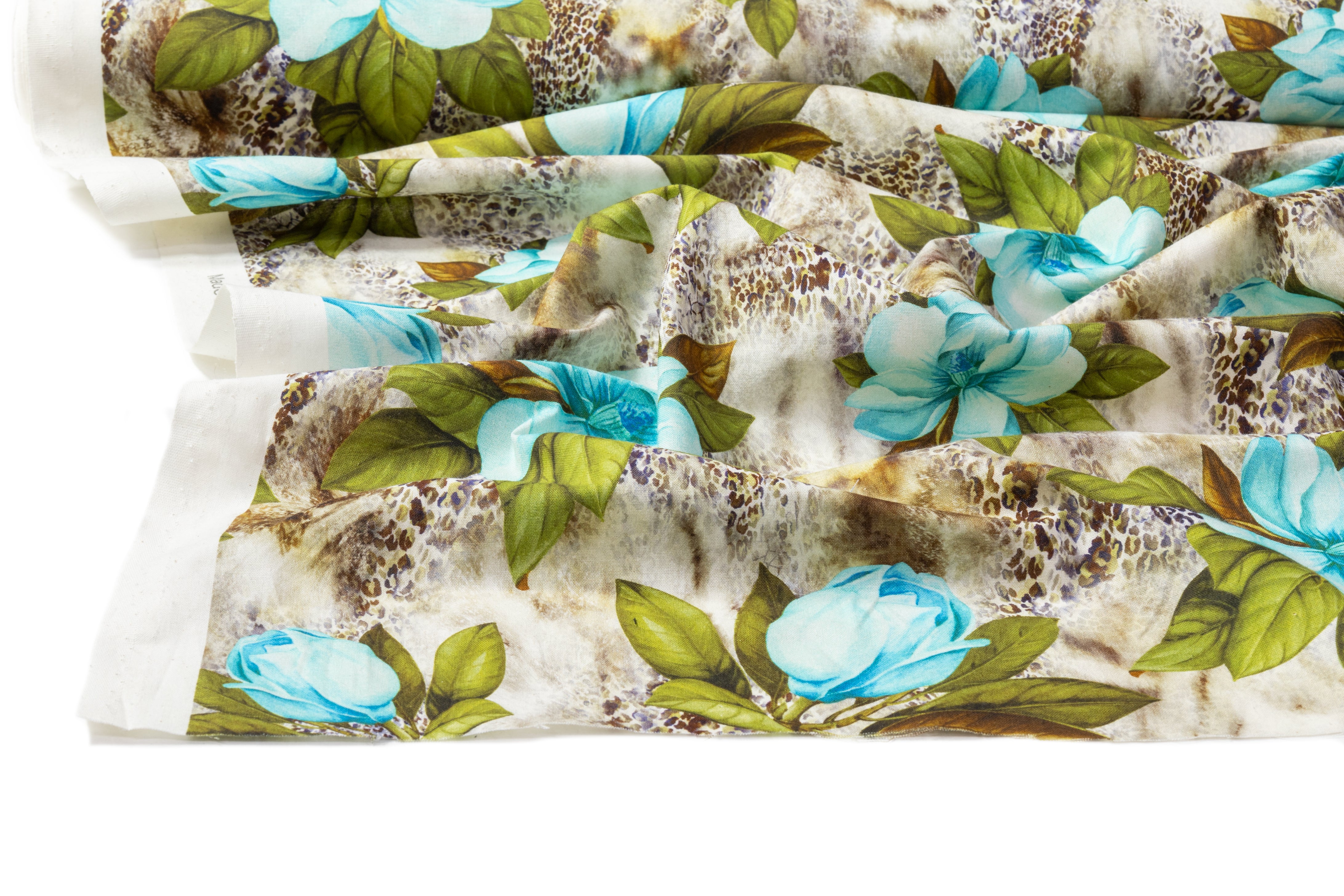 Tropical Printed Italian Cotton - Turquoise / Green / Brown