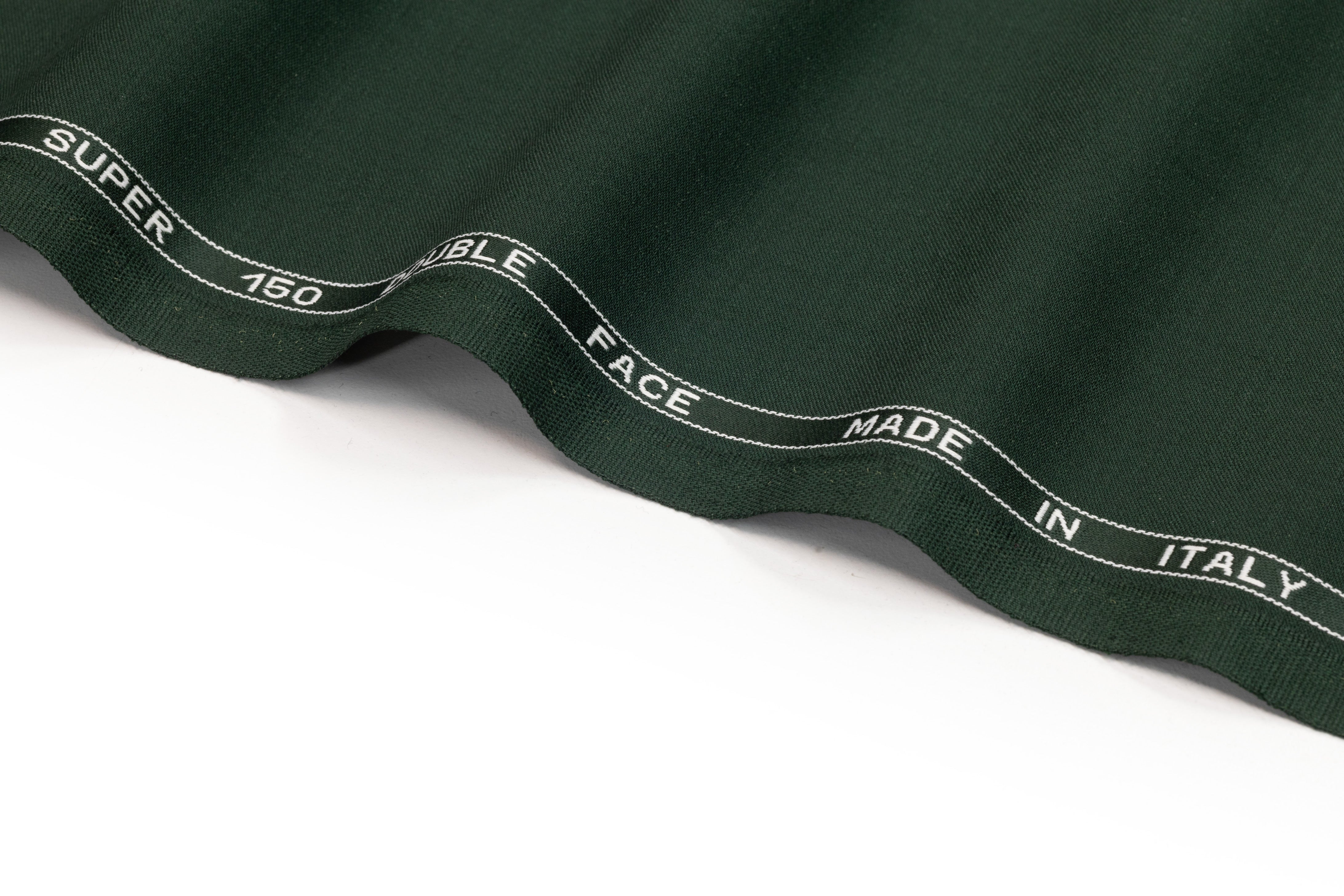 Super 150s Italian Wool Blend Satin Faille Suiting - Dark Green