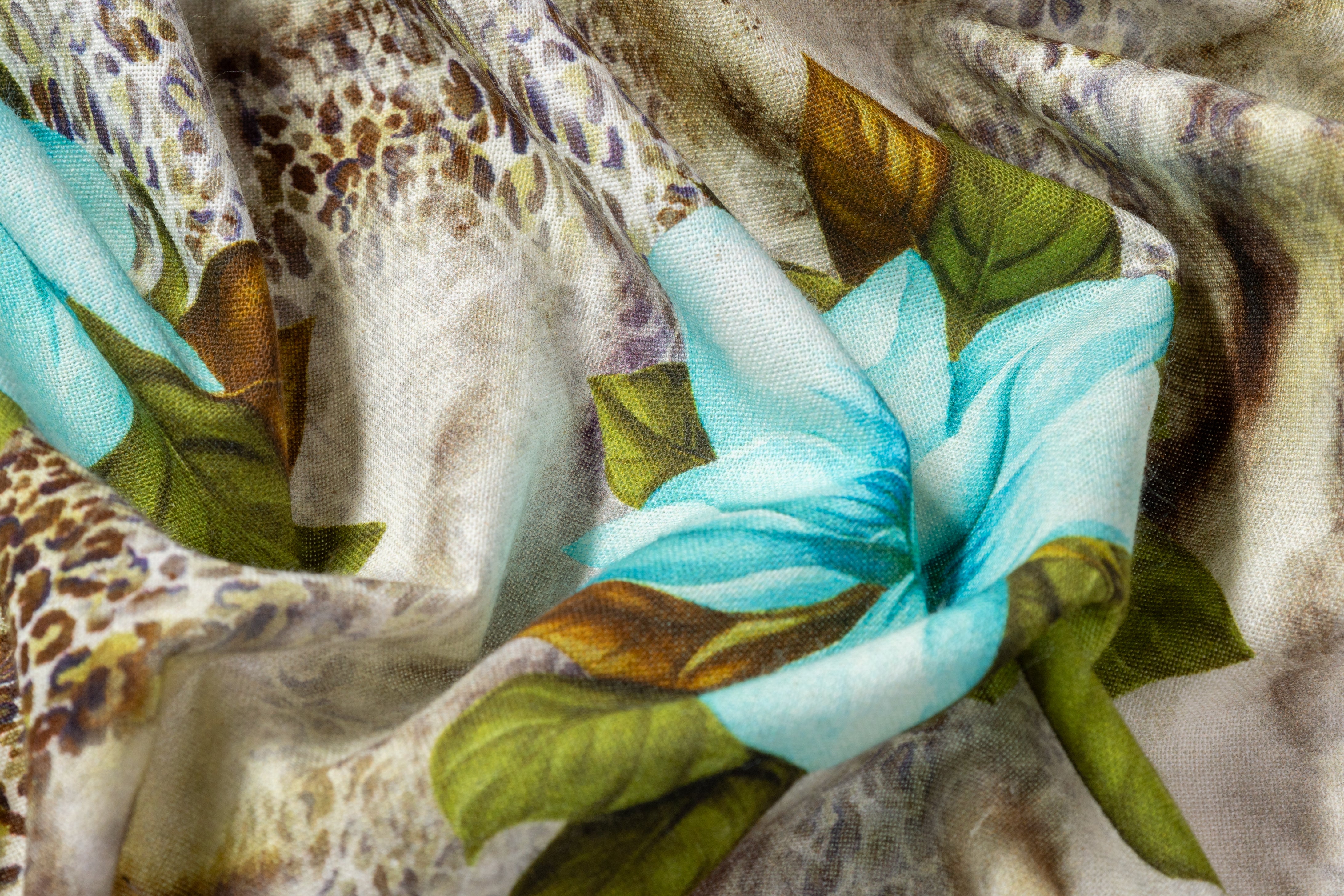 Tropical Printed Italian Cotton - Turquoise / Green / Brown