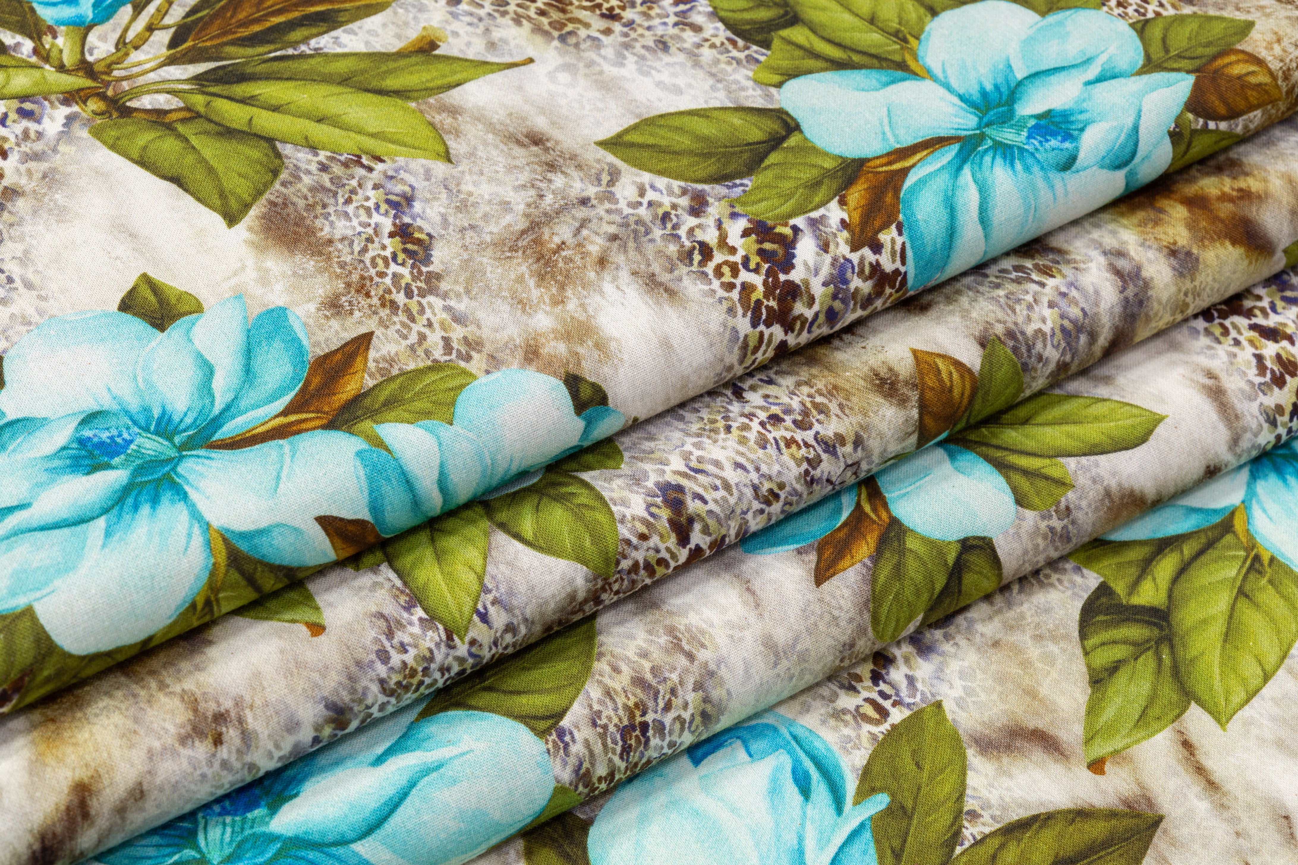 Tropical Printed Italian Cotton - Turquoise / Green / Brown