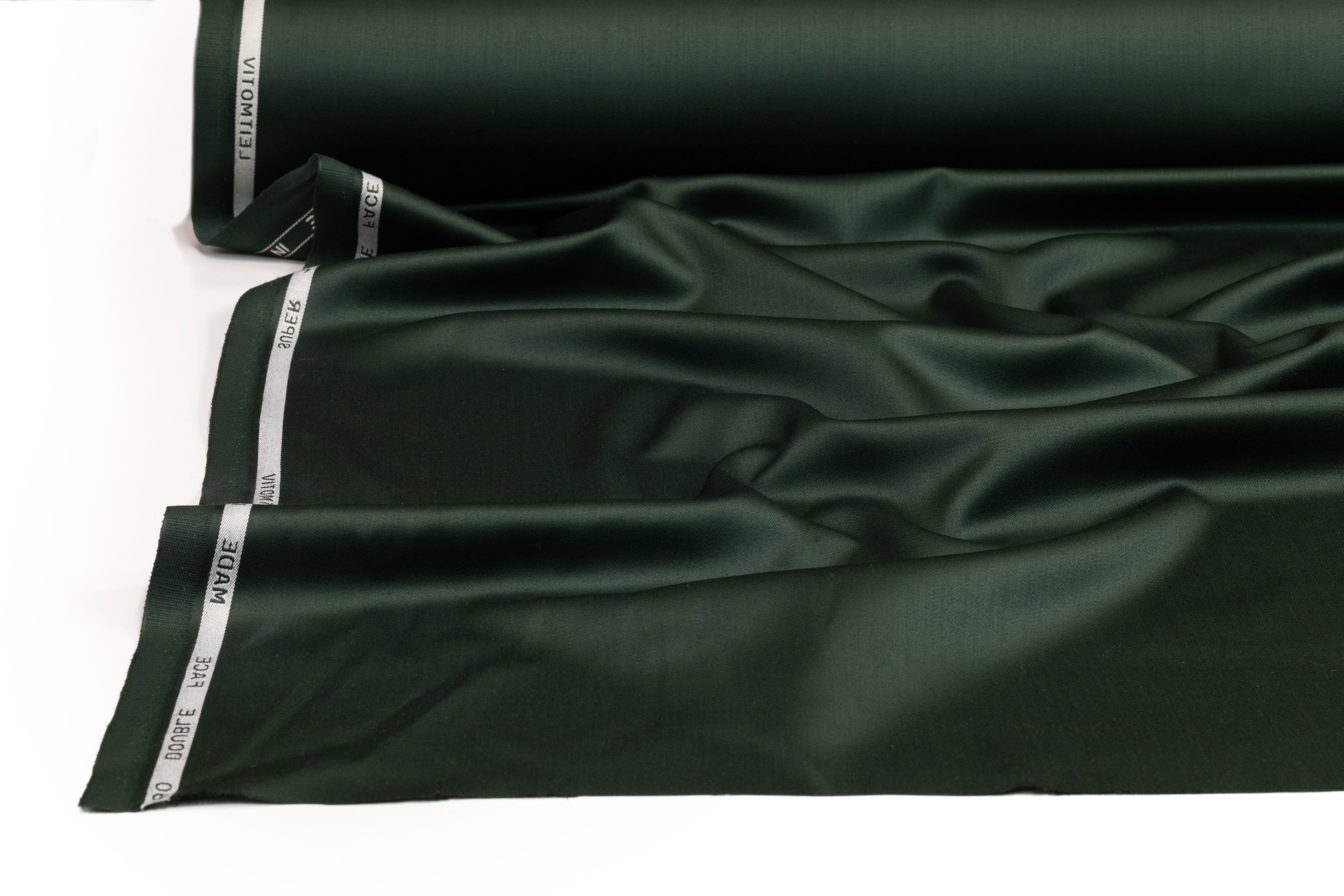 Super 150s Italian Wool Blend Satin Faille Suiting - Dark Green