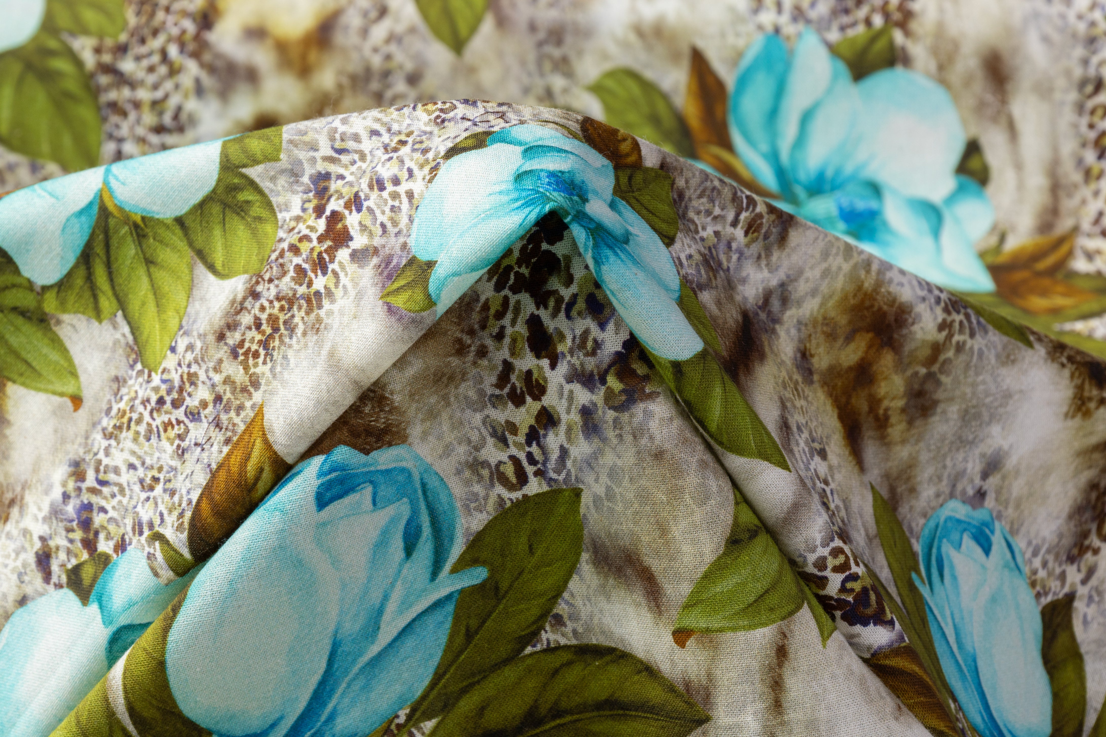 Tropical Printed Italian Cotton - Turquoise / Green / Brown