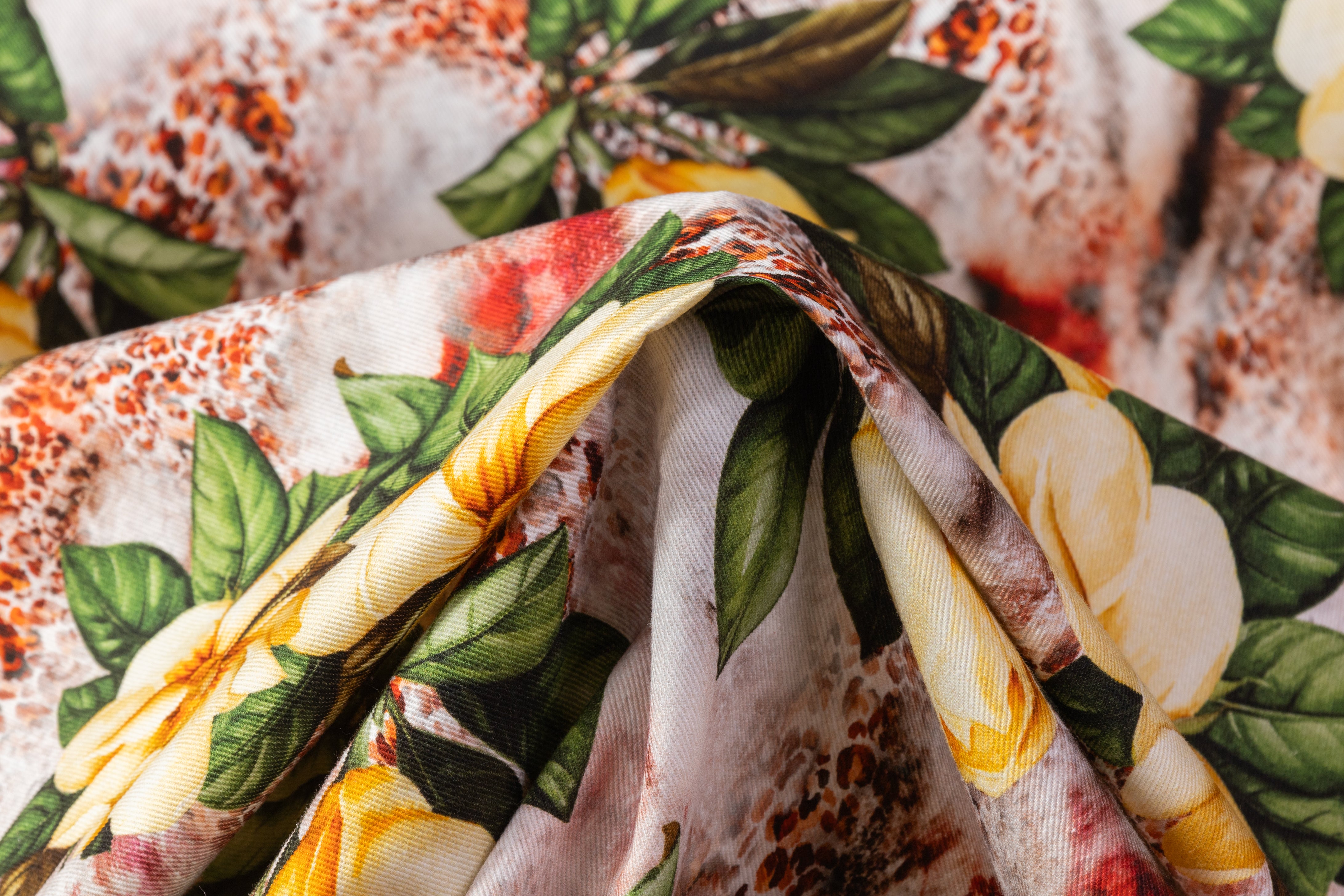 Tropical Printed Italian Cotton Twill - Yellow / Green / Red