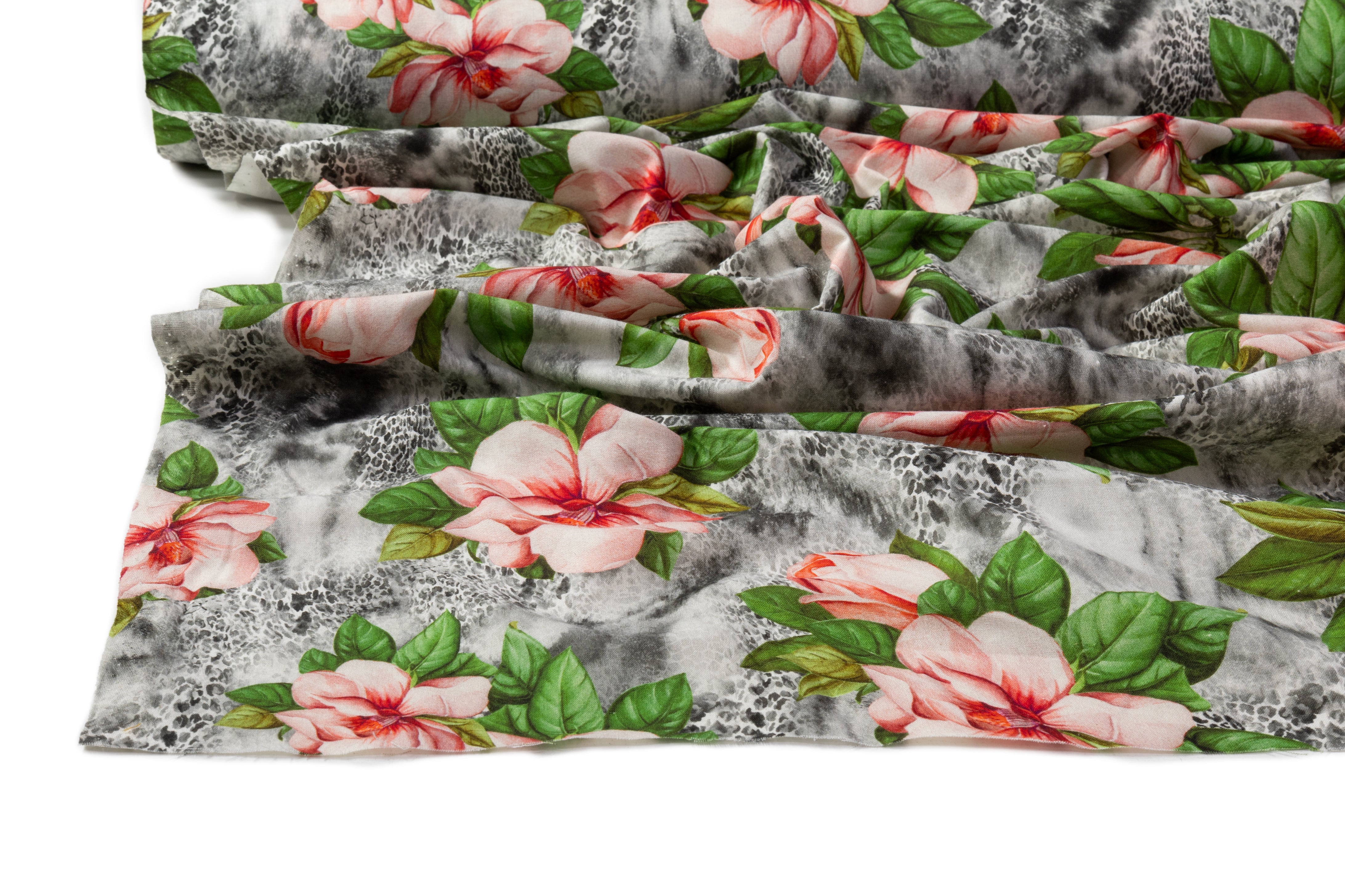 Tropical Printed Italian Cotton - Pink / Green / Gray