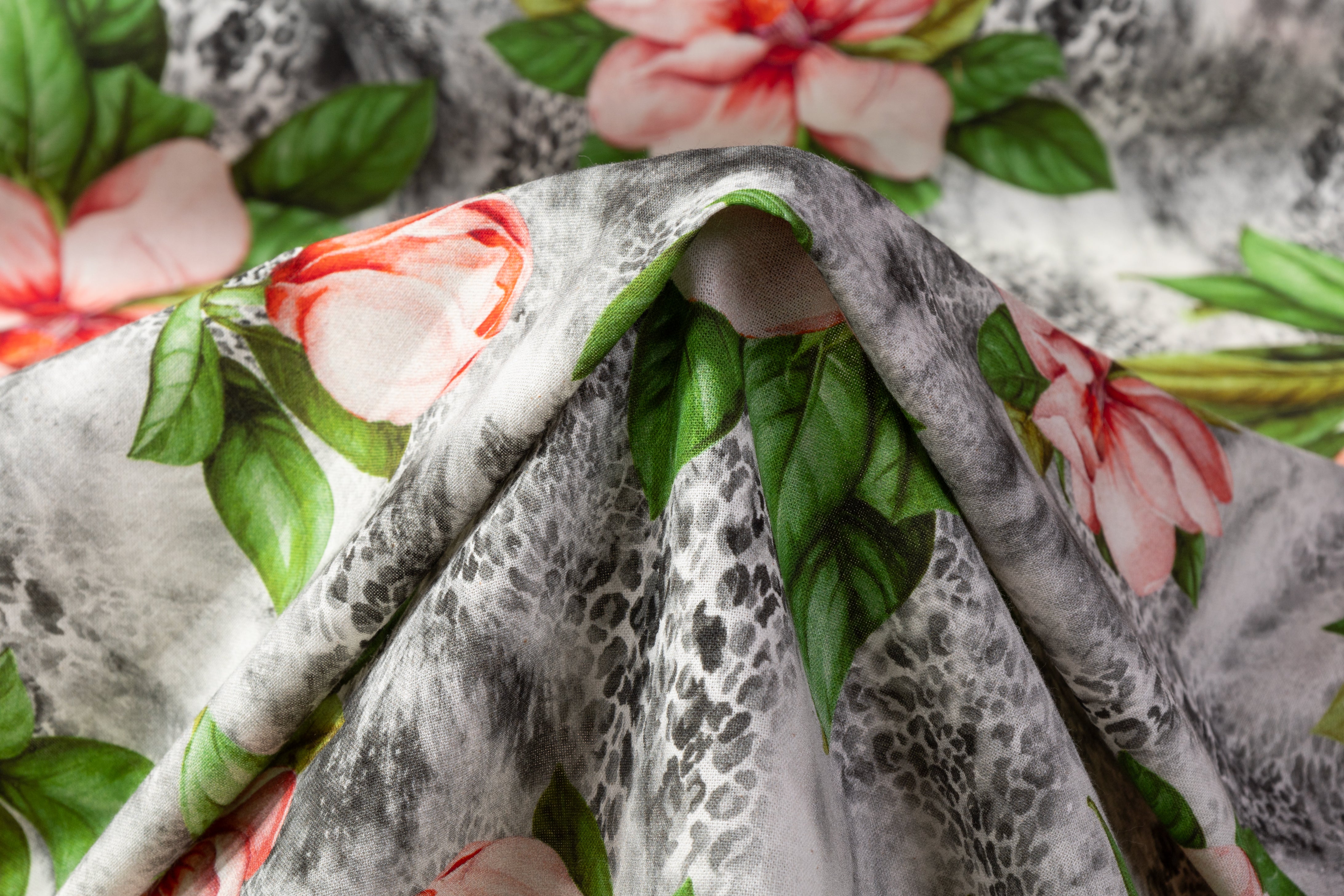 Tropical Printed Italian Cotton - Pink / Green / Gray
