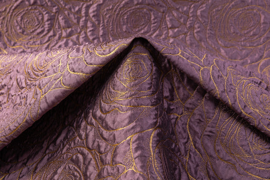 Floral Crushed Metallic Brocade - Gold / Purple