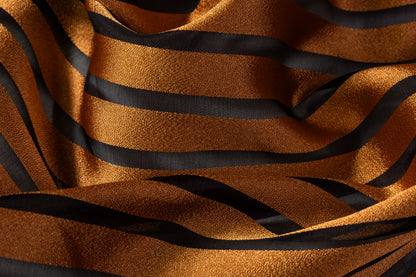 Striped Metallic Italian Silk Organza Burnout - Copper / Black