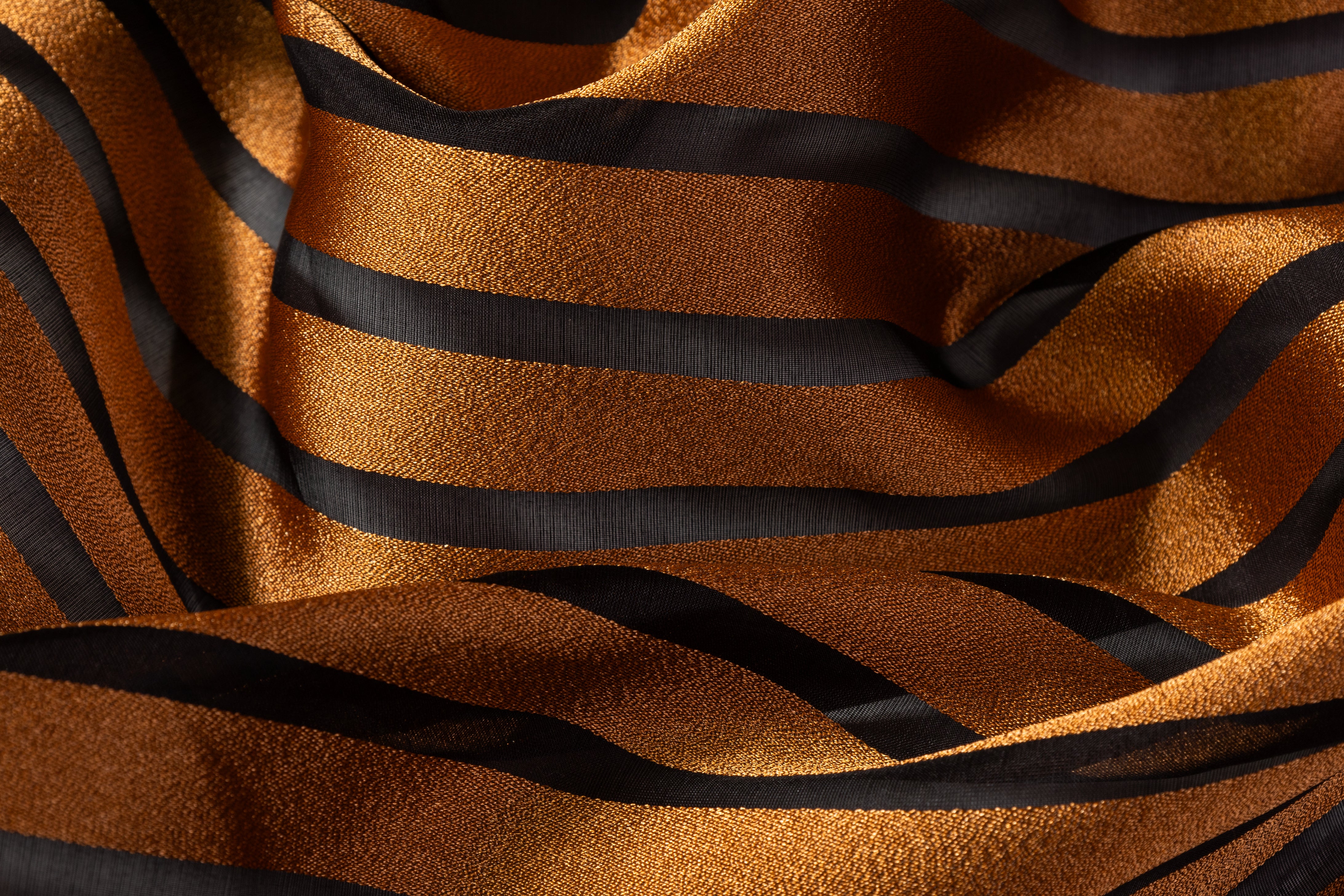 Striped Metallic Italian Silk Organza Burnout - Copper / Black