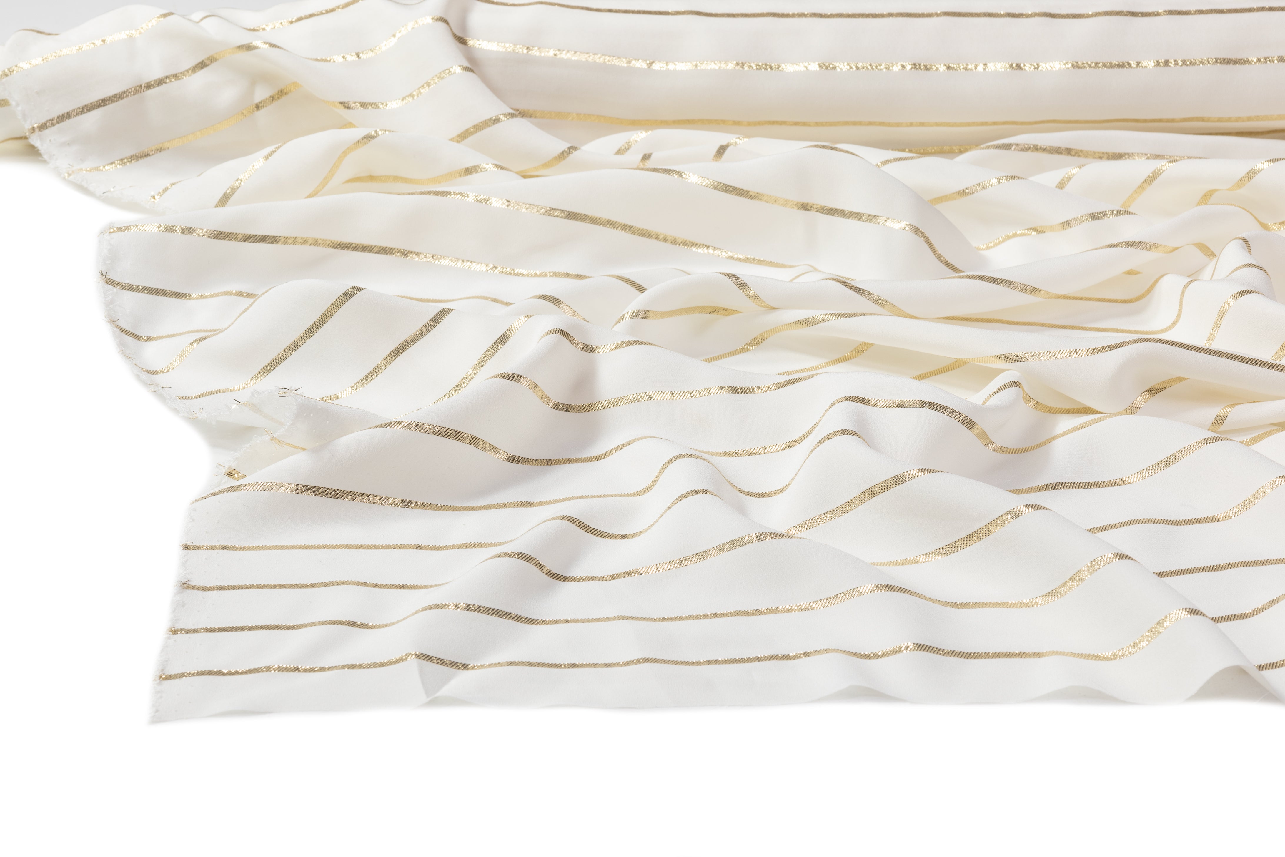 Striped Metallic Italian Silk Crepe Back Satin - Gold / Off White