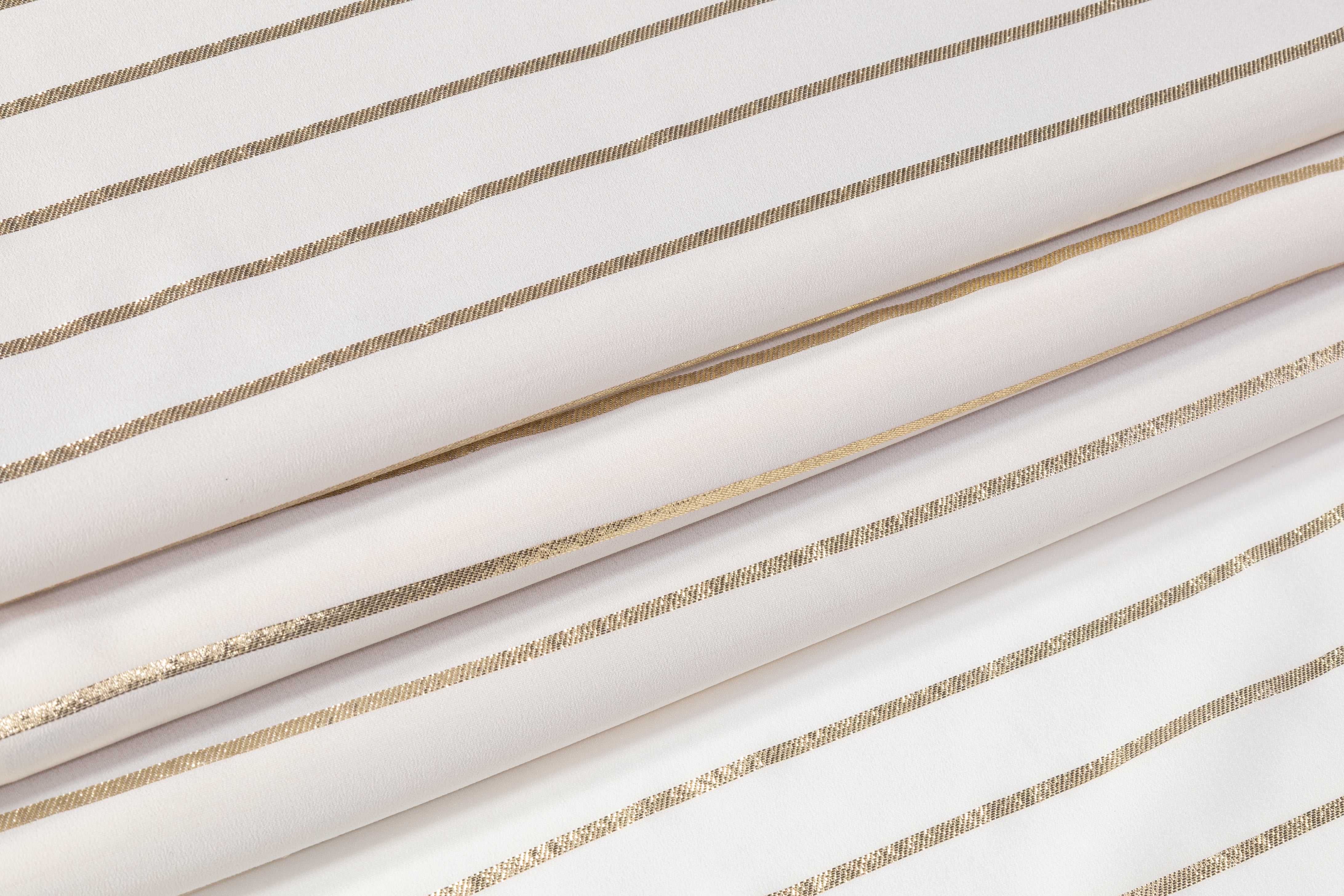 Striped Metallic Italian Silk Crepe Back Satin - Gold / Off White
