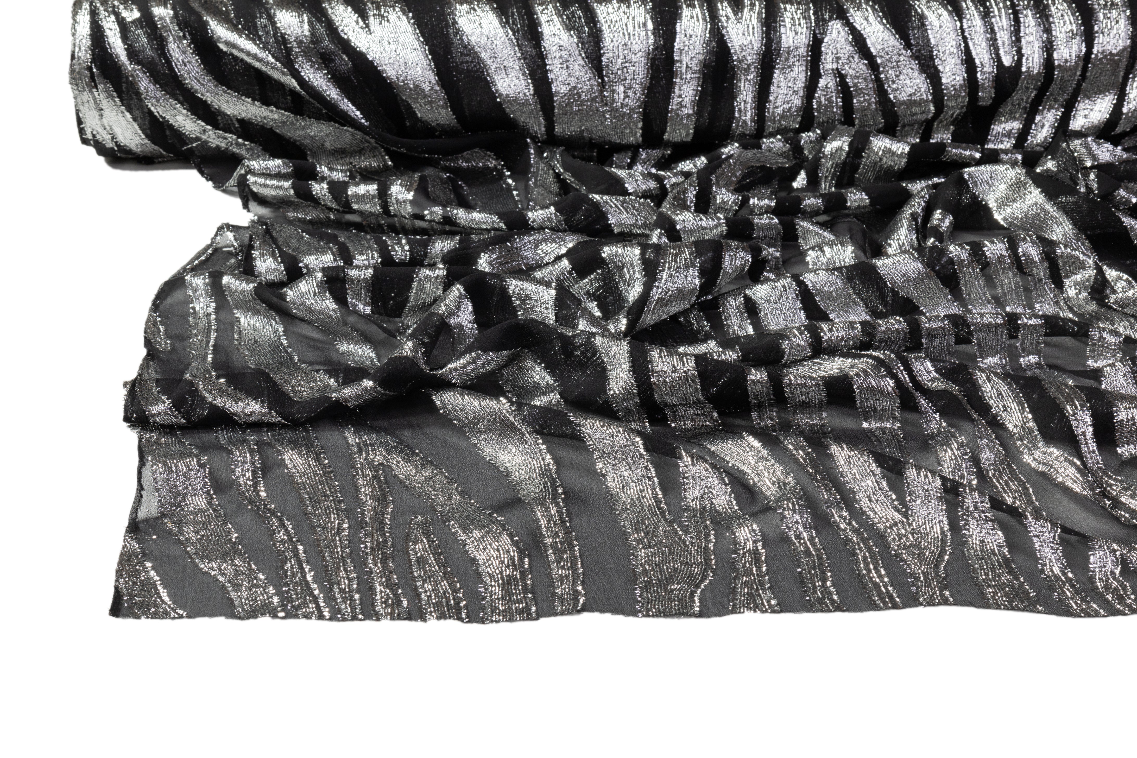Italian Metallic Silk Chiffon Fil Coupé - Black / Silver