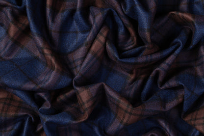 Double Faced Checked Italian Wool - Blue / Brown