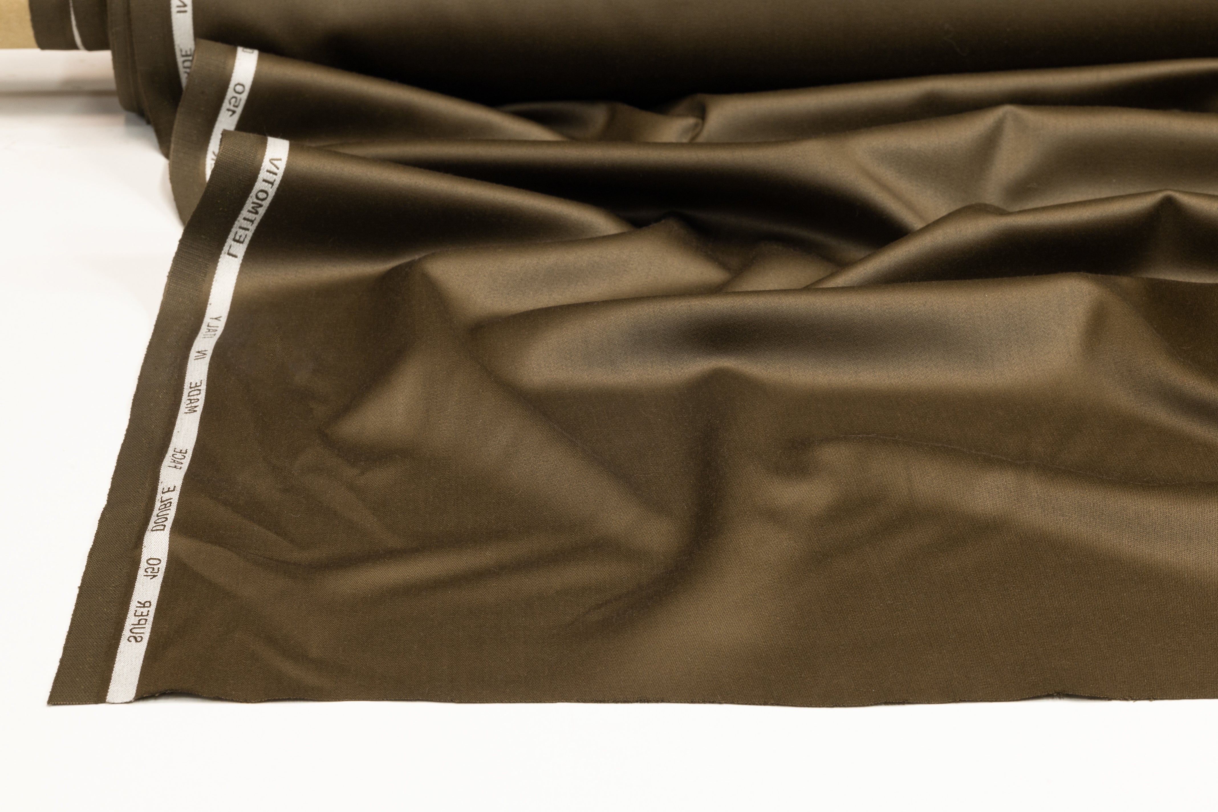 Super 150s Italian Wool Blend Satin Faille Suiting - Dark Olive