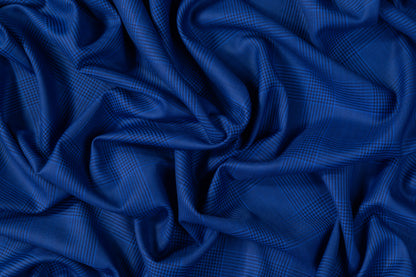 Double Faced Plaid Wool and Silk Suiting - Blue / Black