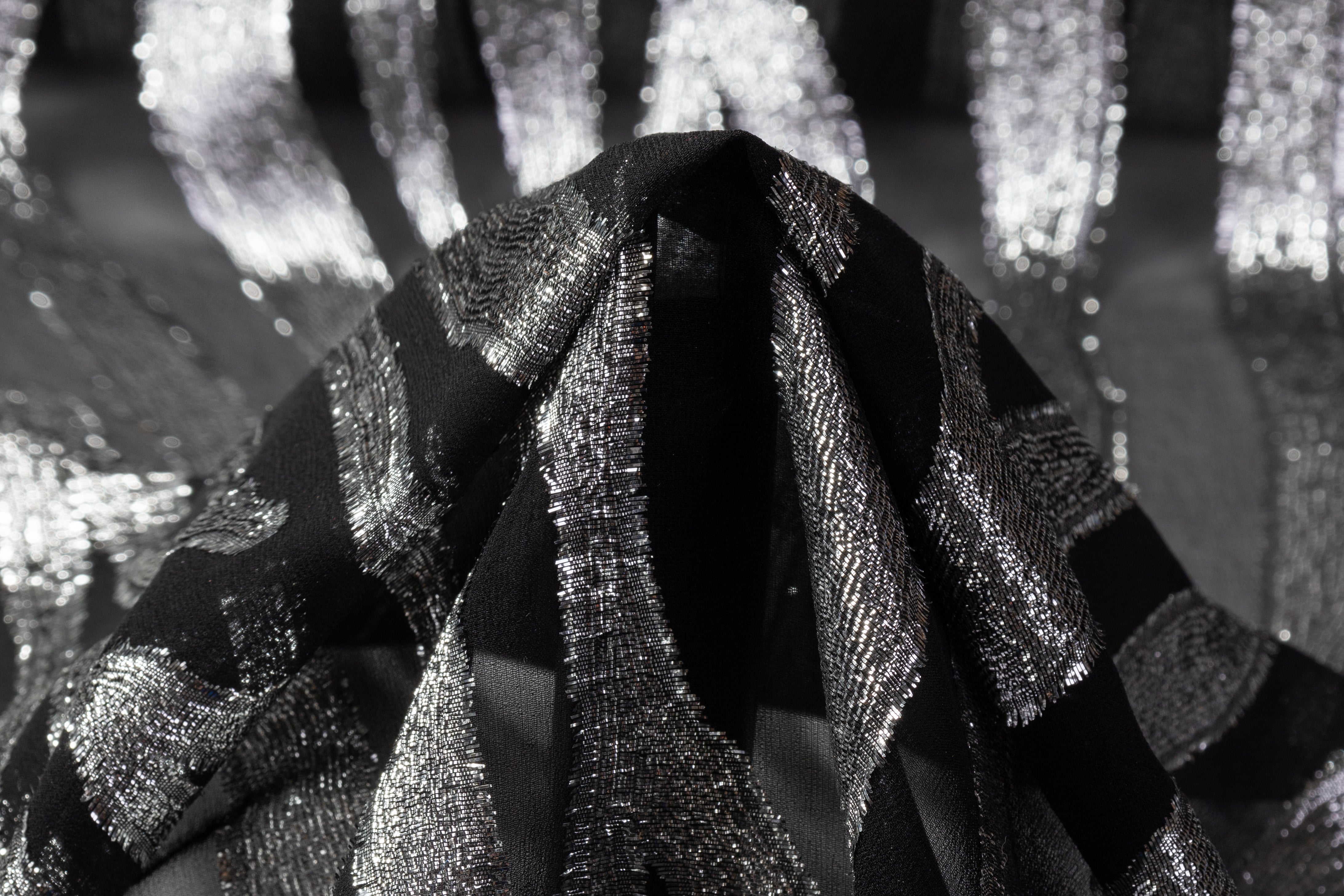 Italian Metallic Silk Chiffon Fil Coupé - Black / Silver