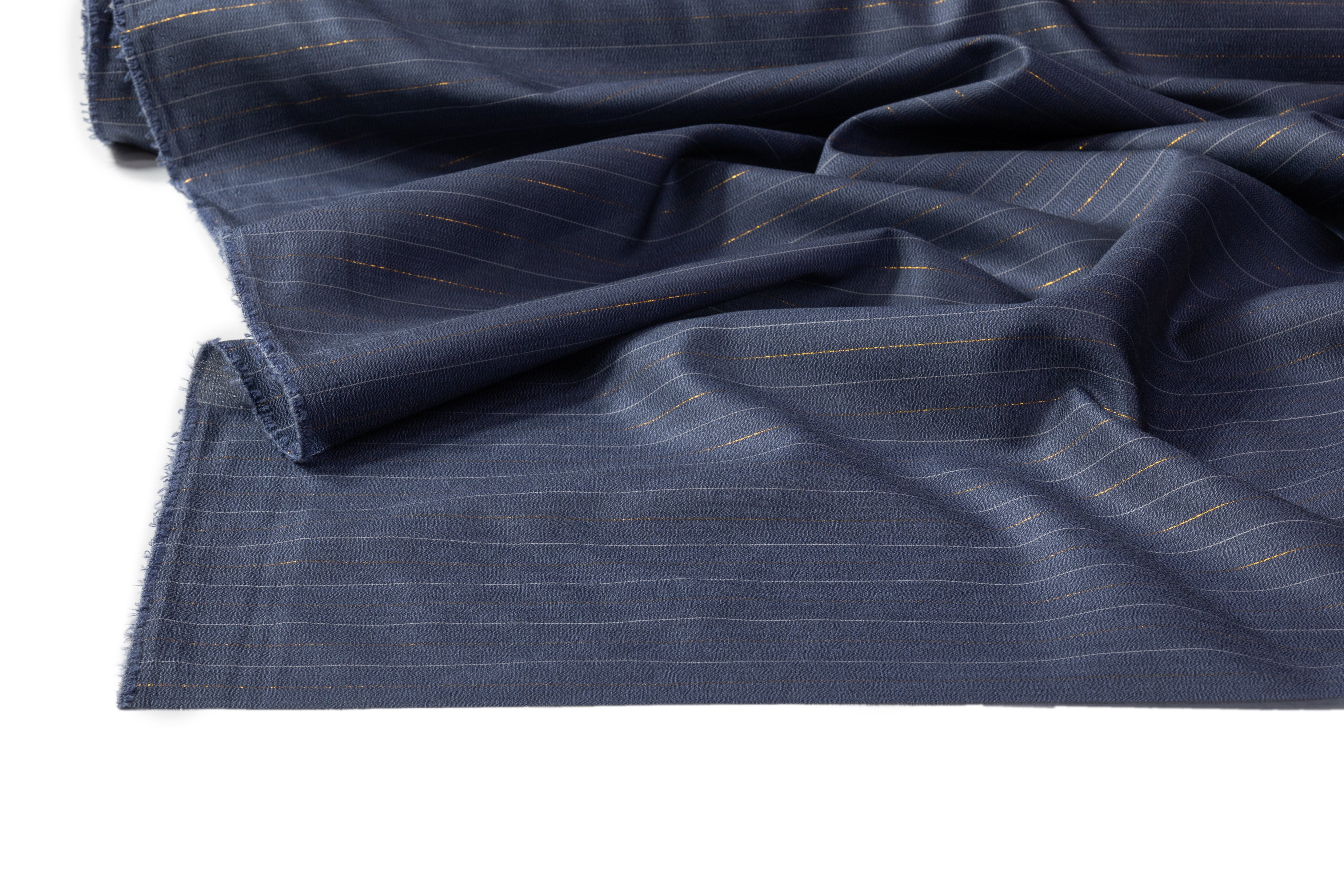 Metallic Striped Italian Silk Gazar - Blue / Gold