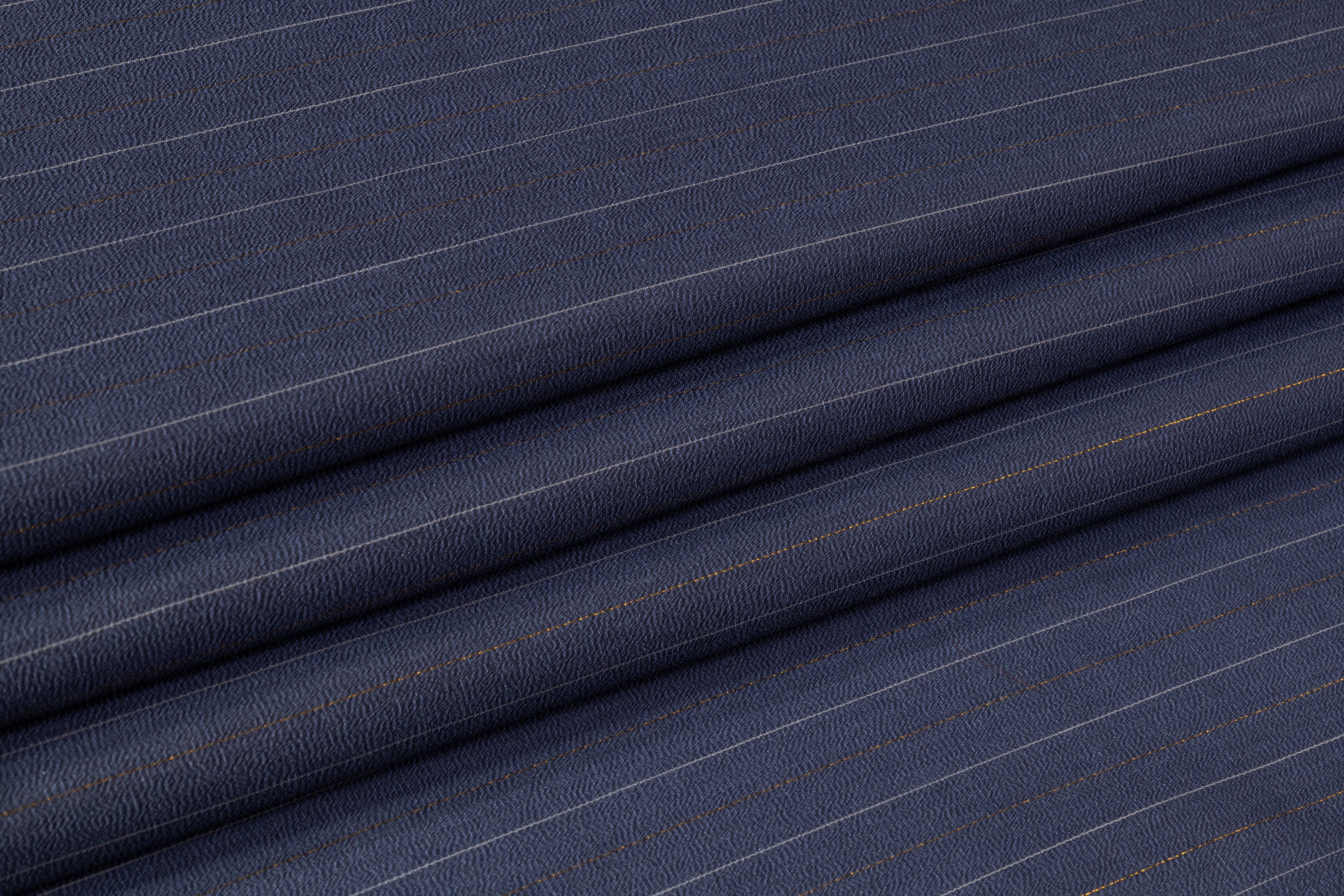 Metallic Striped Italian Silk Gazar - Blue / Gold