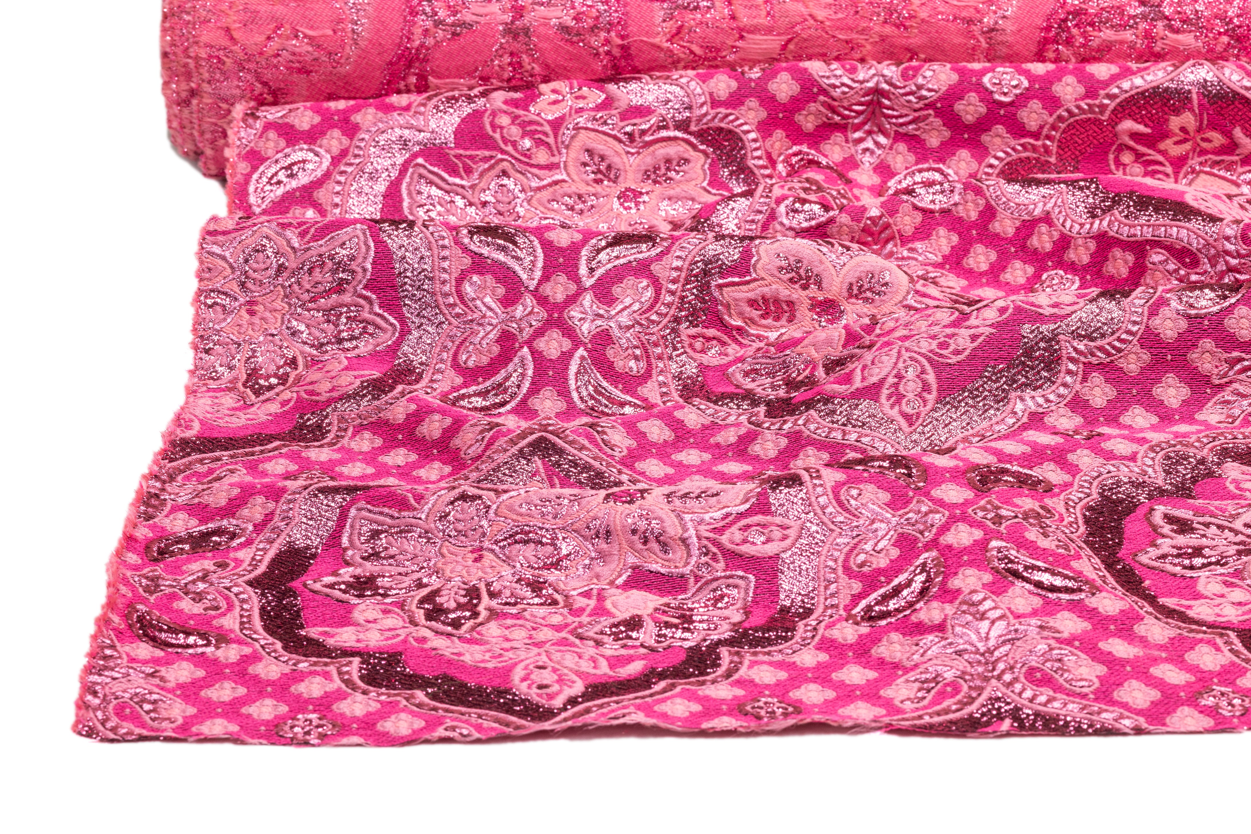 Floral Damask Italian Metallic Silk Blend Brocade - Pink