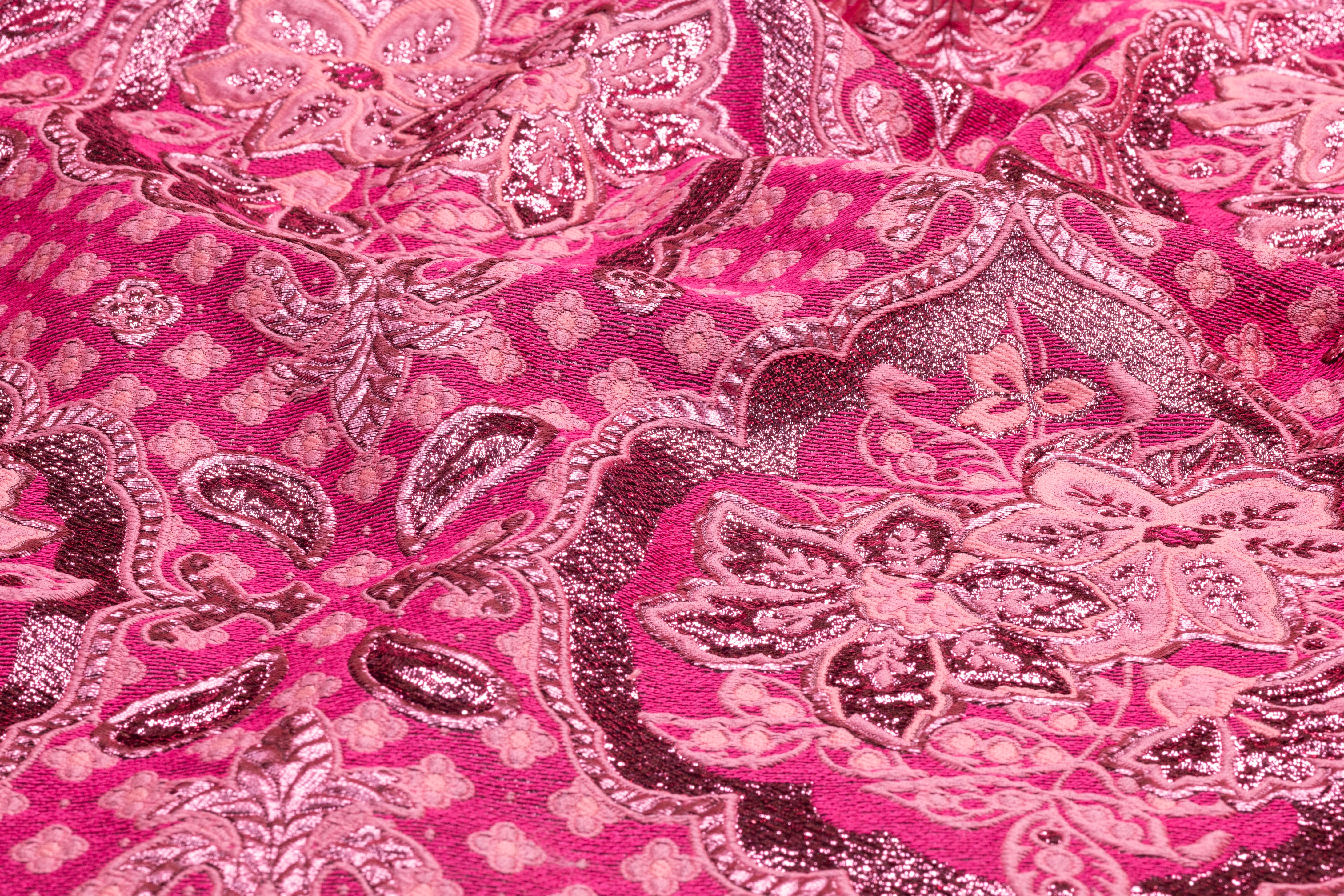 Floral Damask Italian Metallic Silk Blend Brocade - Pink