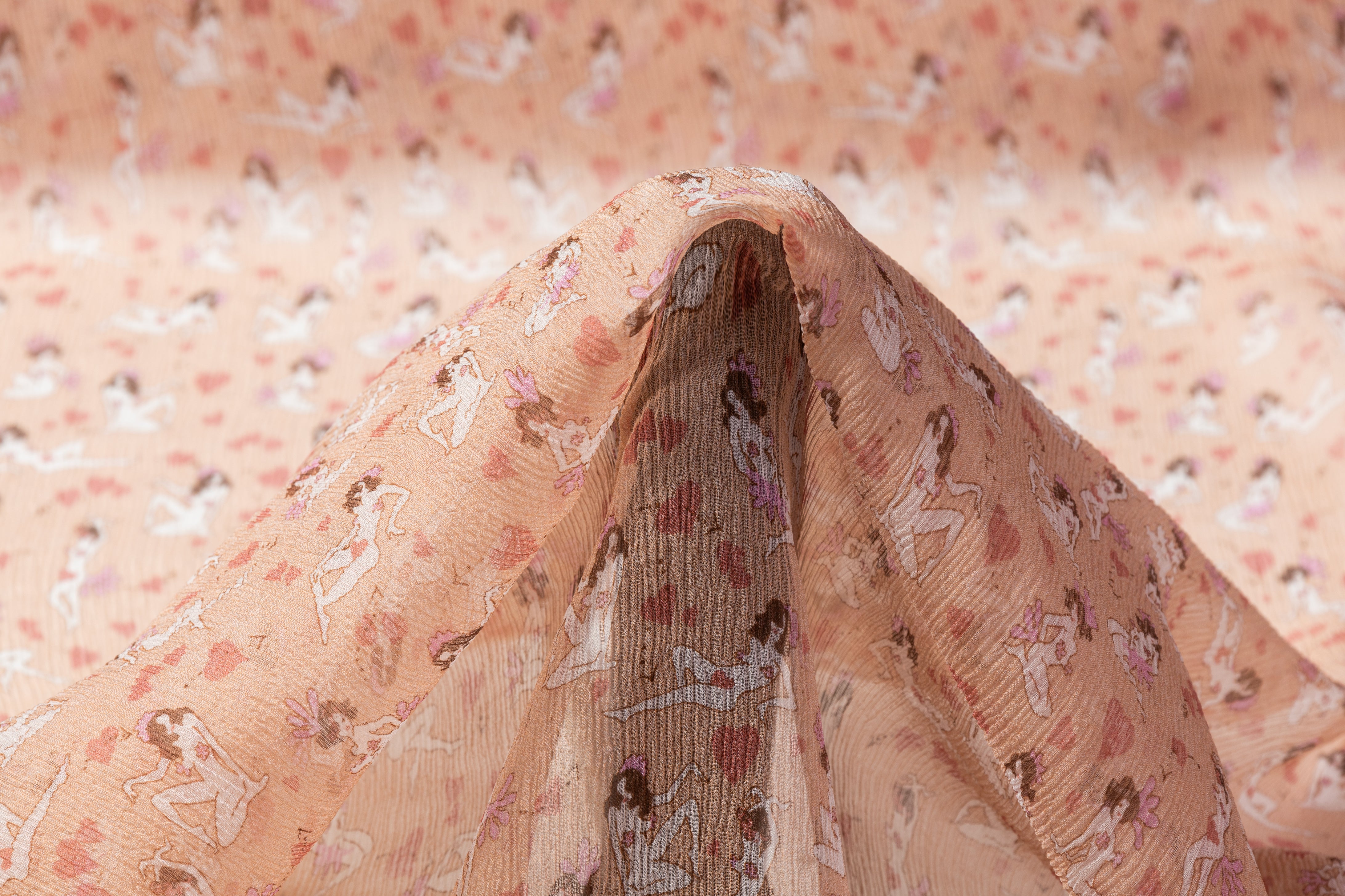 Italian Crinkled Silk Chiffon - Peachy Blush