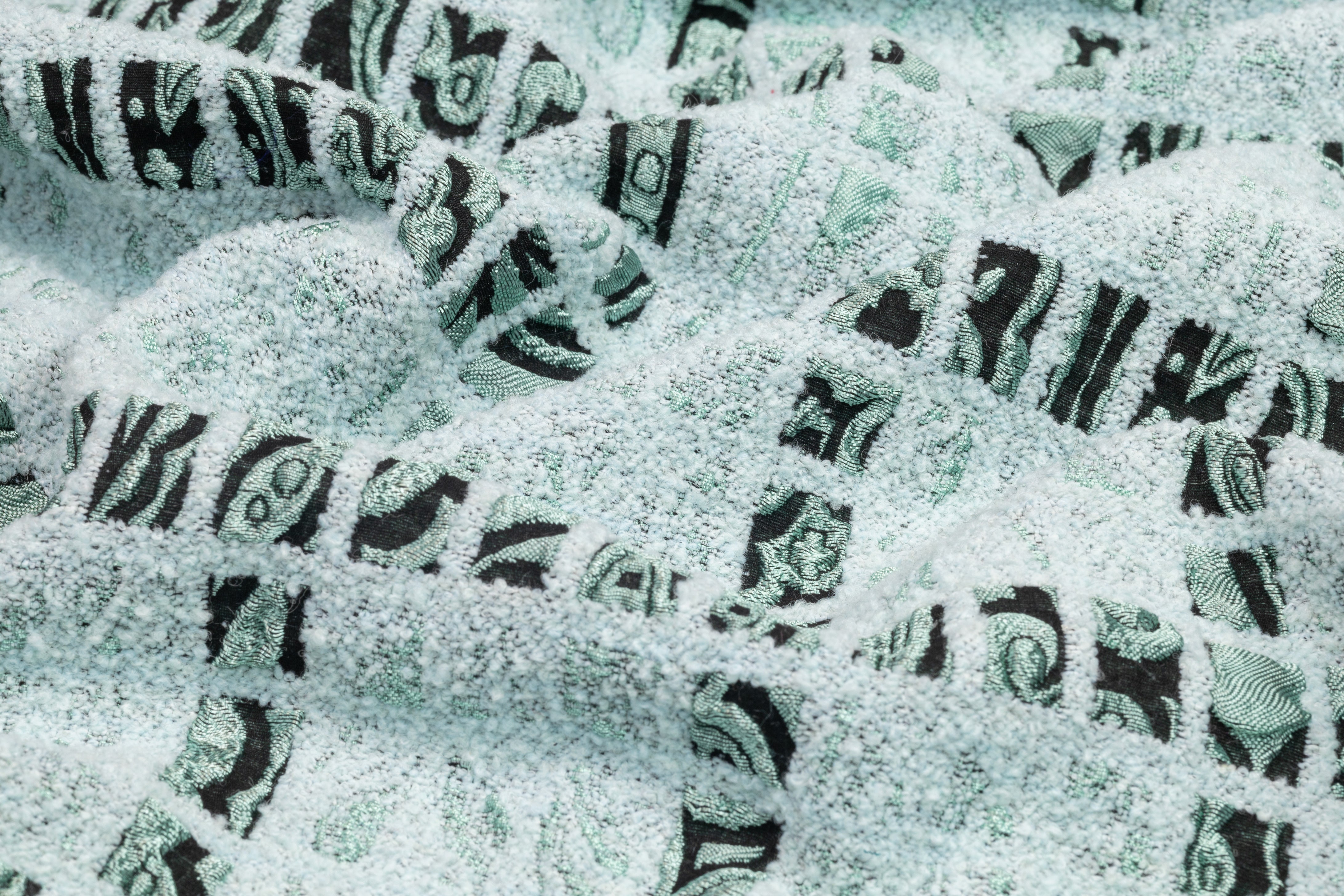 Abstract Checked Italian Metallic Chenille Brocade - Icy Blue