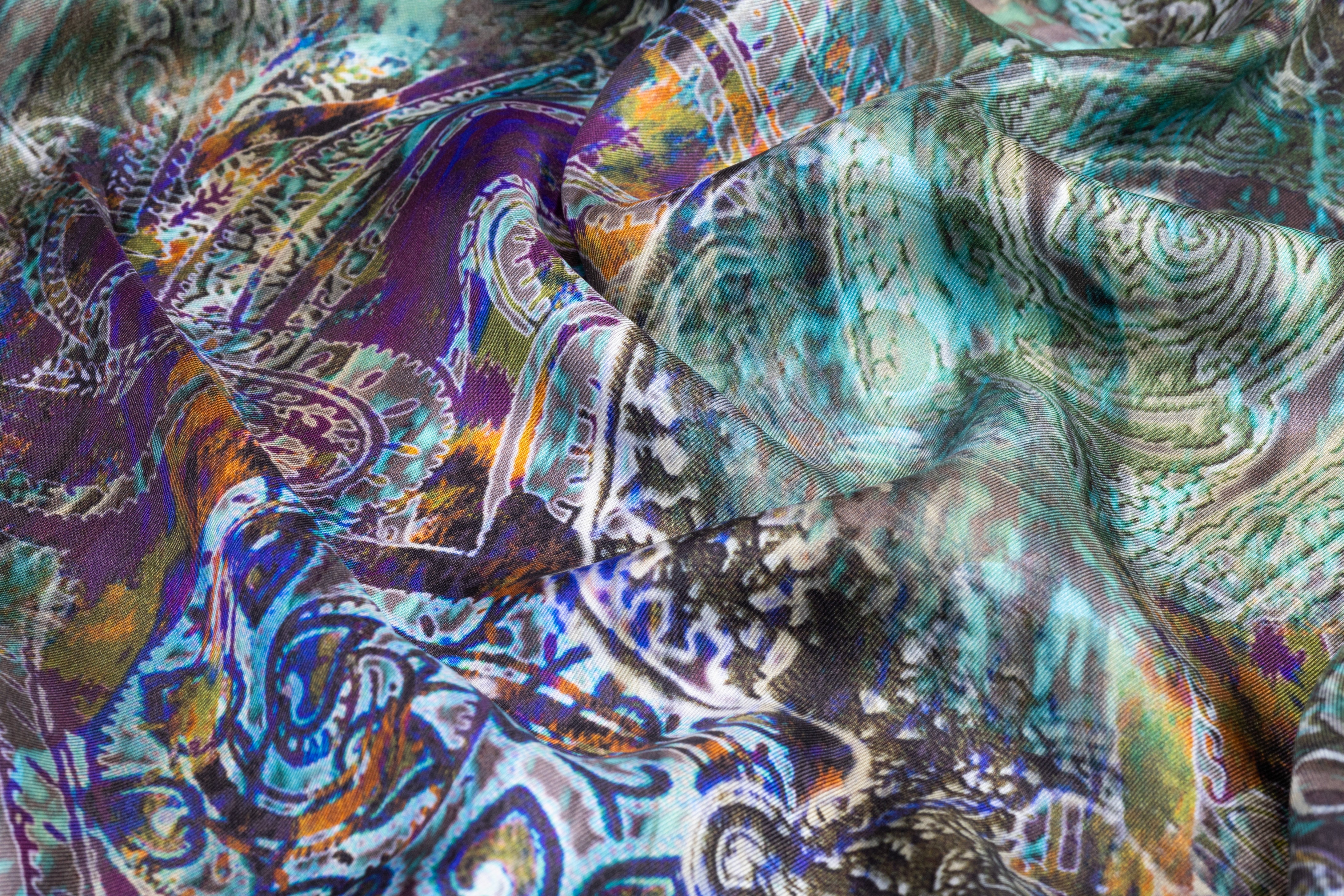 Abstract Paisley Italian Silk Twill - Multicolor