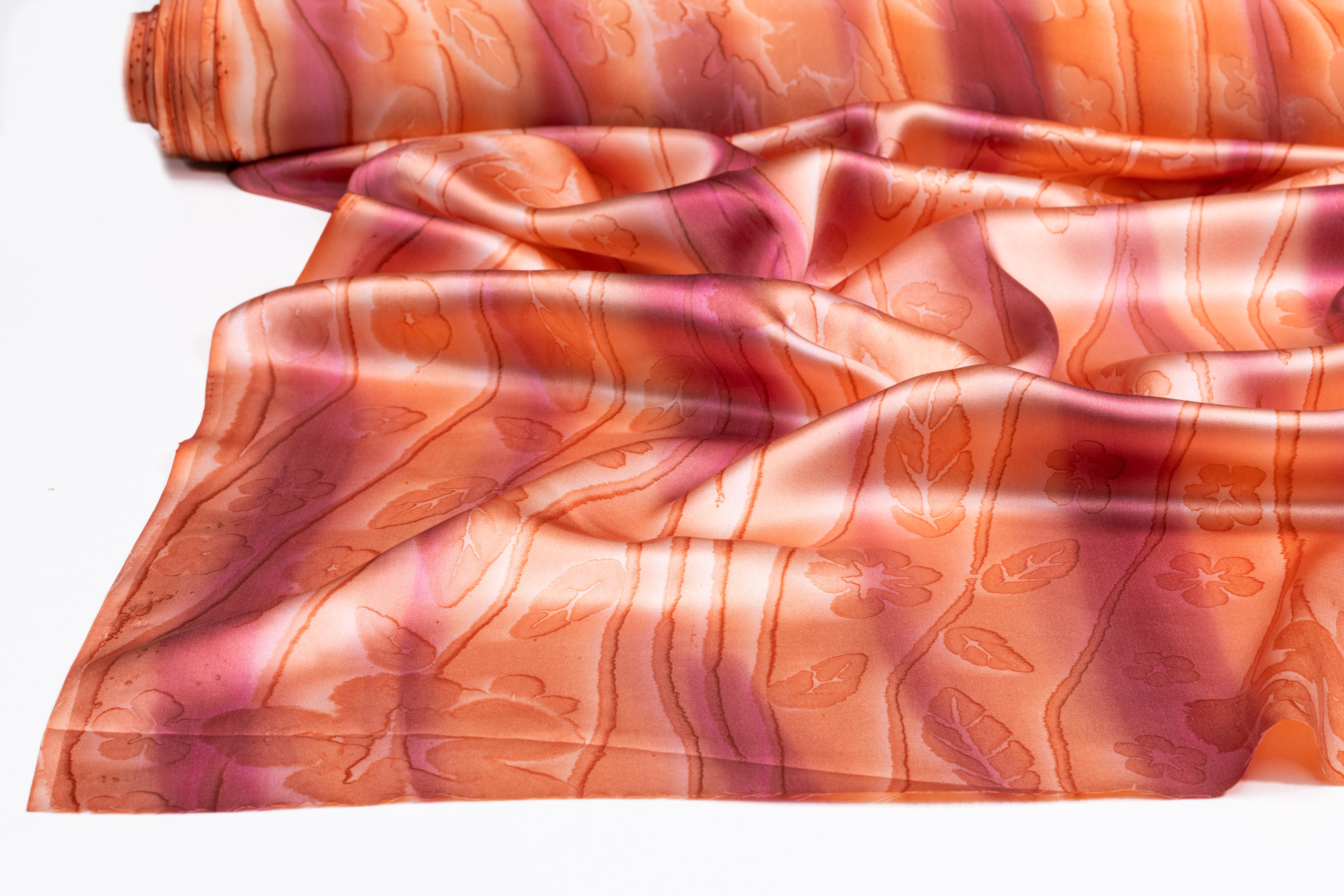 Floral Italian Silk Charmeuse - Peach