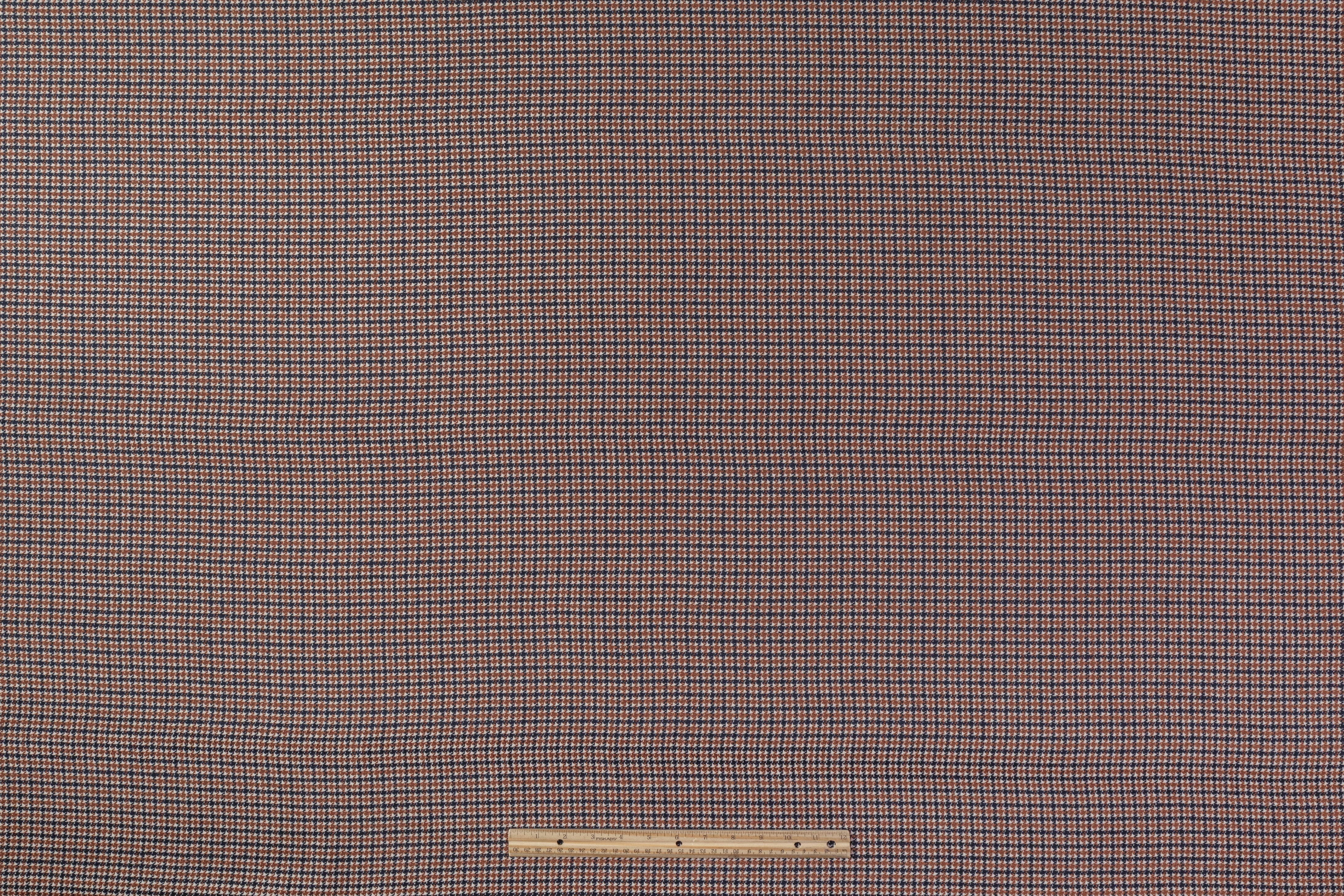 Houndstooth Italian Wool Cotton Tweed - Navy / Brown / White
