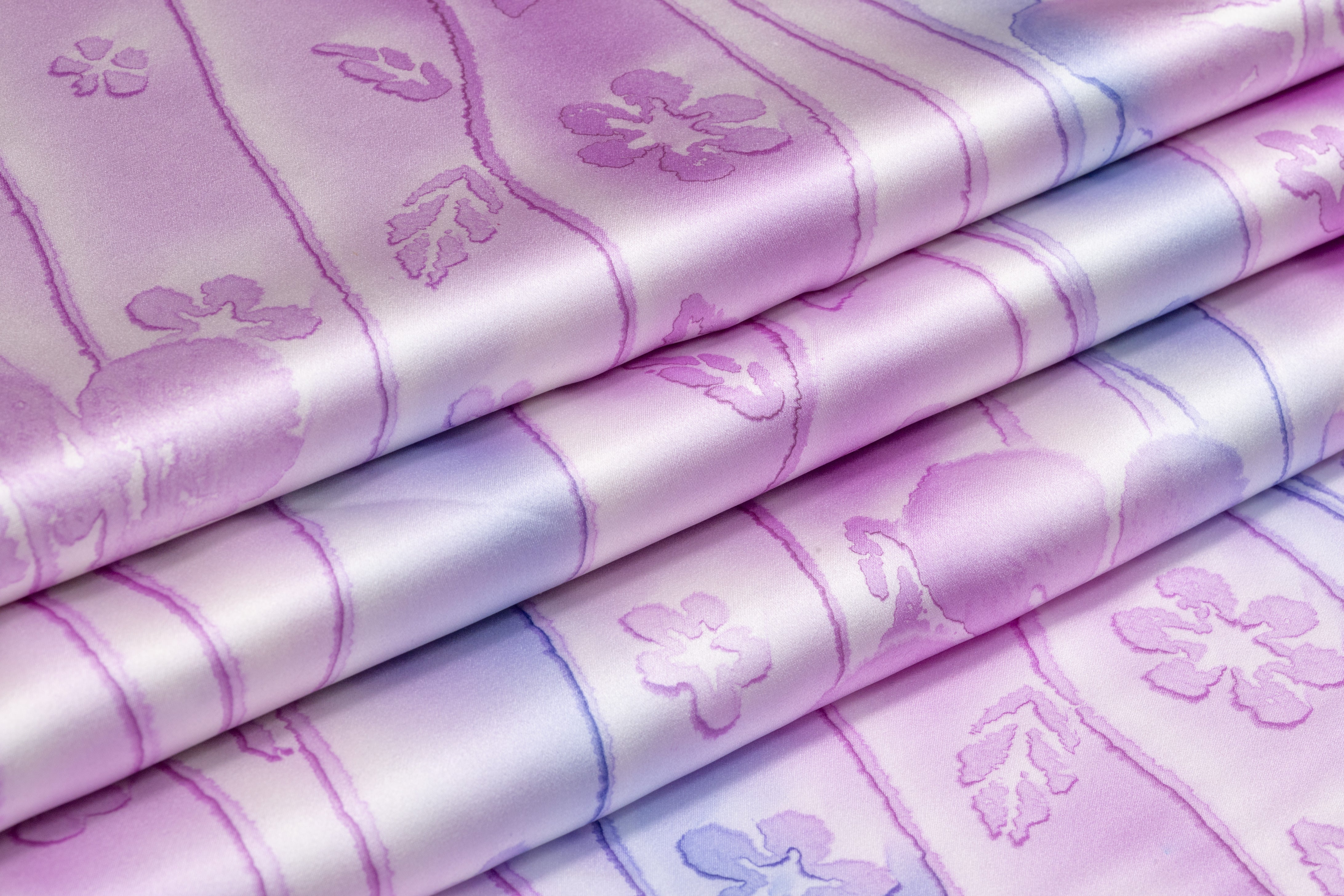Floral Italian Silk Charmeuse - Lilac / Blue