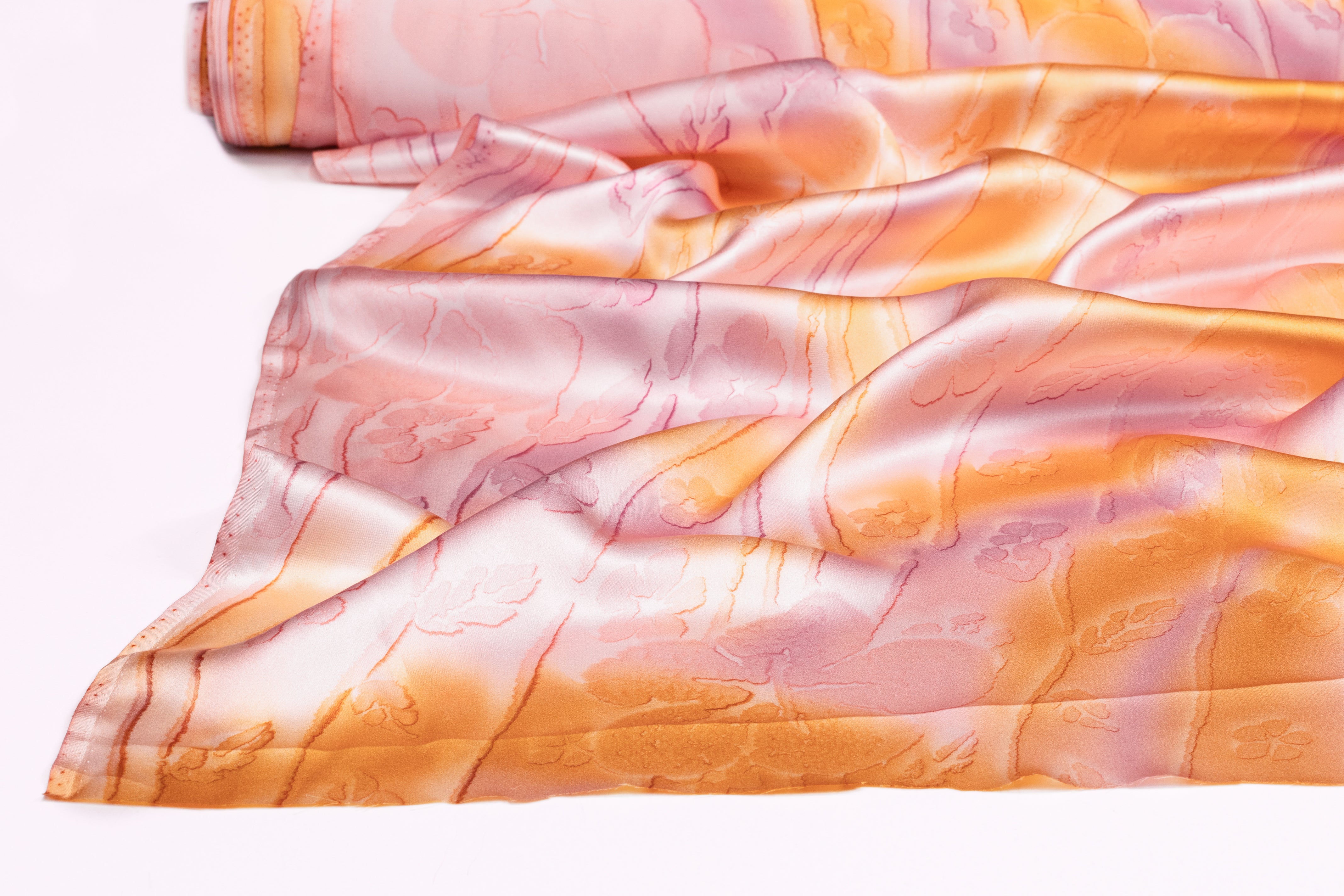 Floral Italian Silk Charmeuse - Orange / Lilac