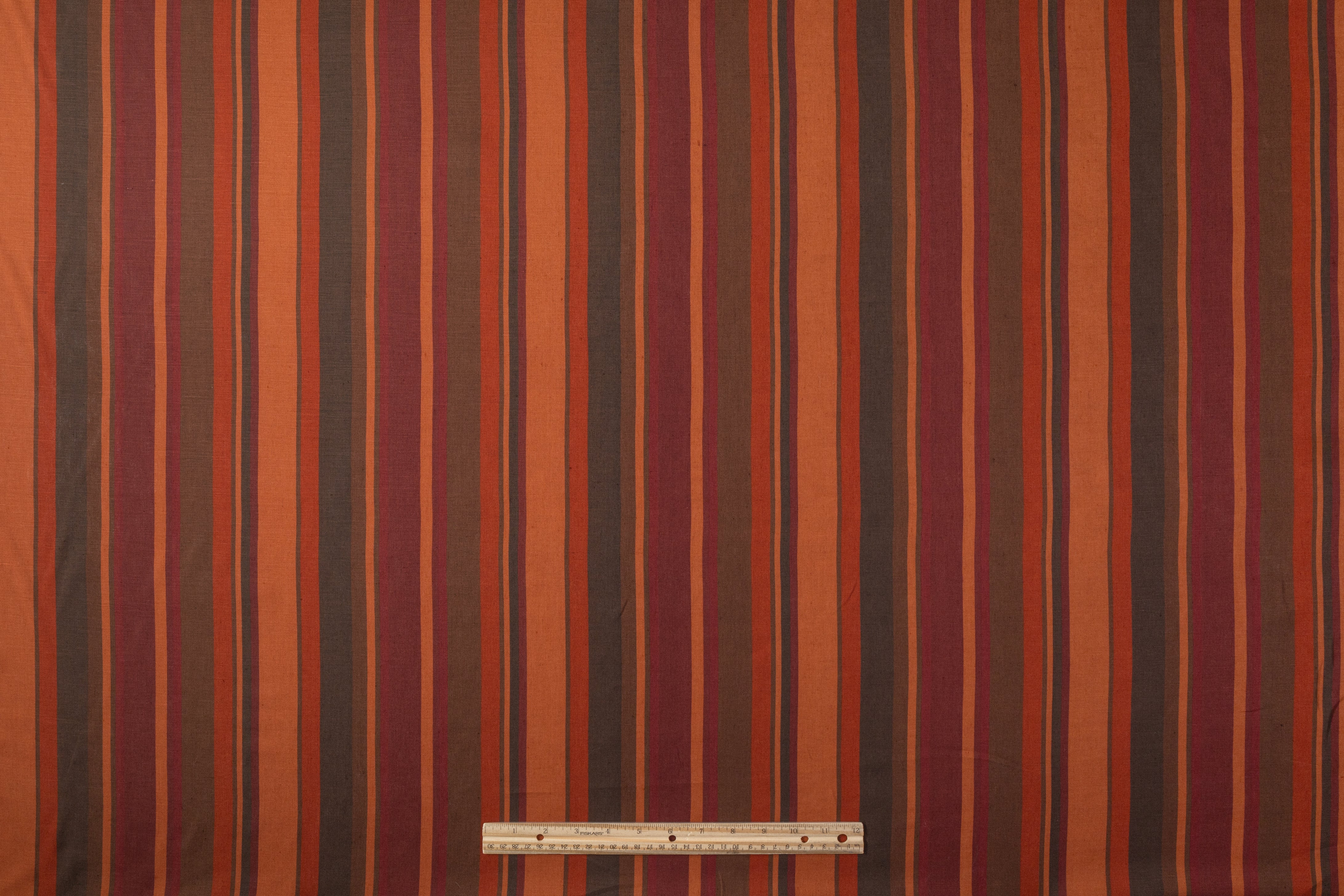 Striped Italian Linen Viscose Blend - Rust / Burgundy / Brown