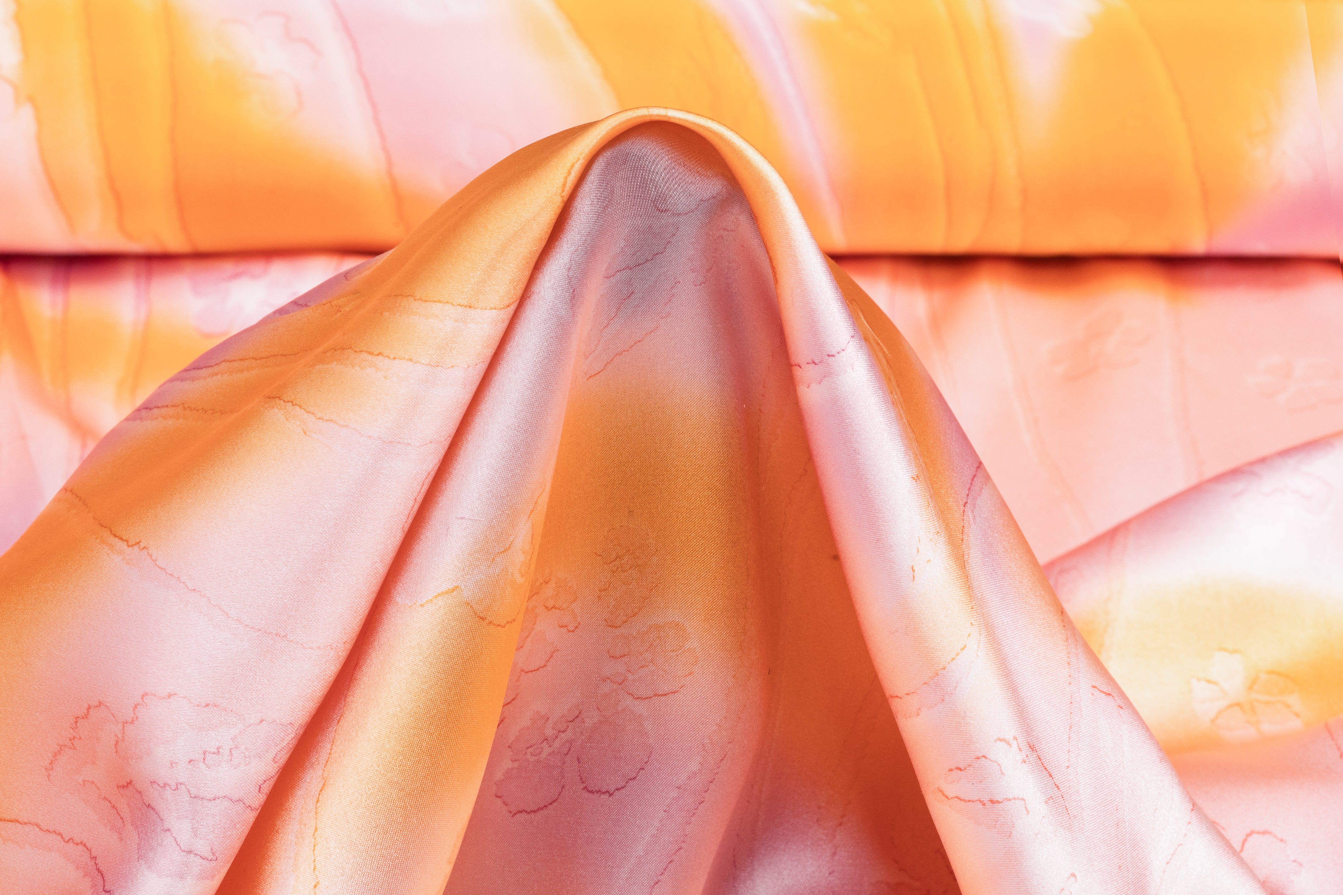 Floral Italian Silk Charmeuse - Orange / Lilac