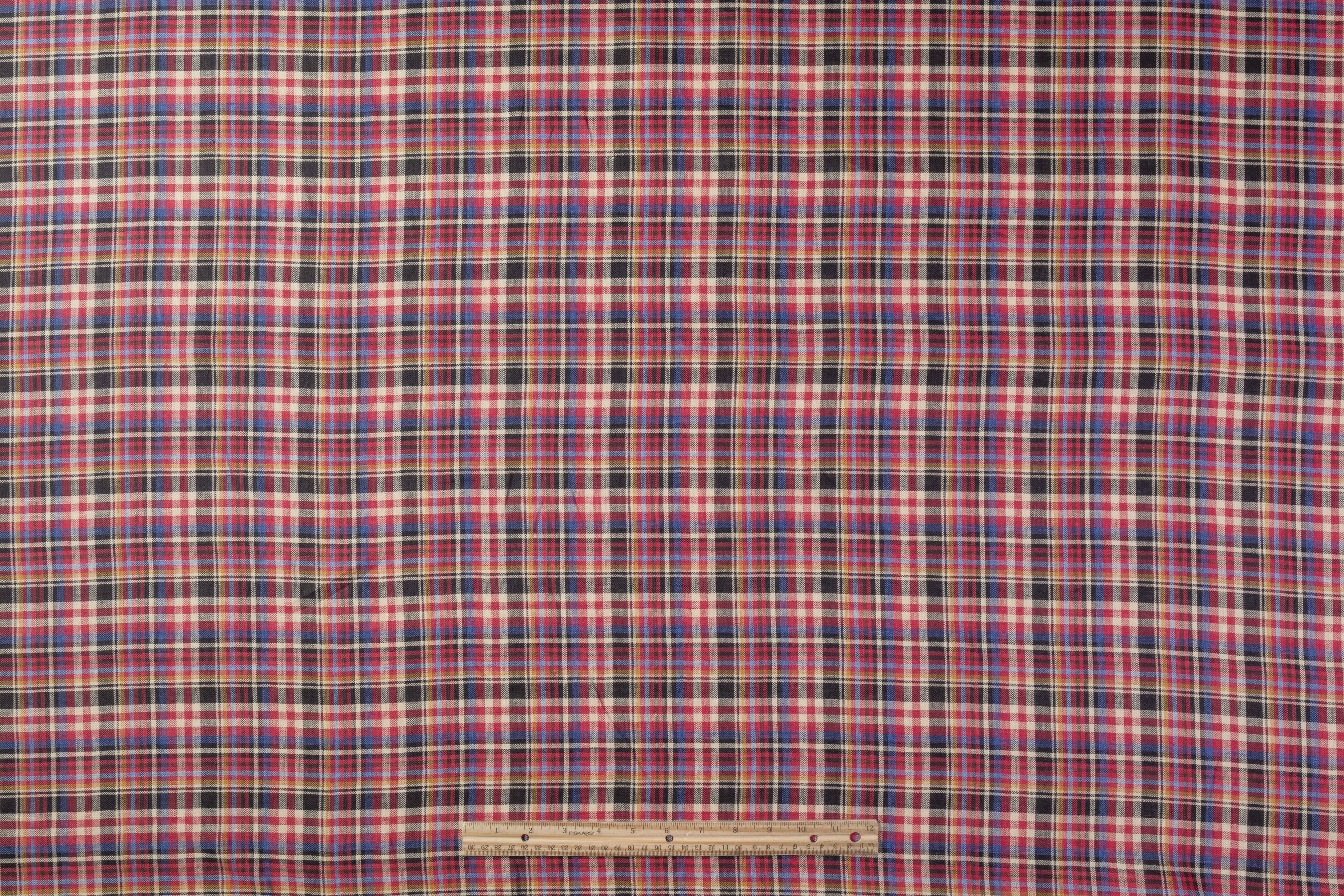 Checked Italian Herringbone Linen - Pink / Blue / Black / Off White