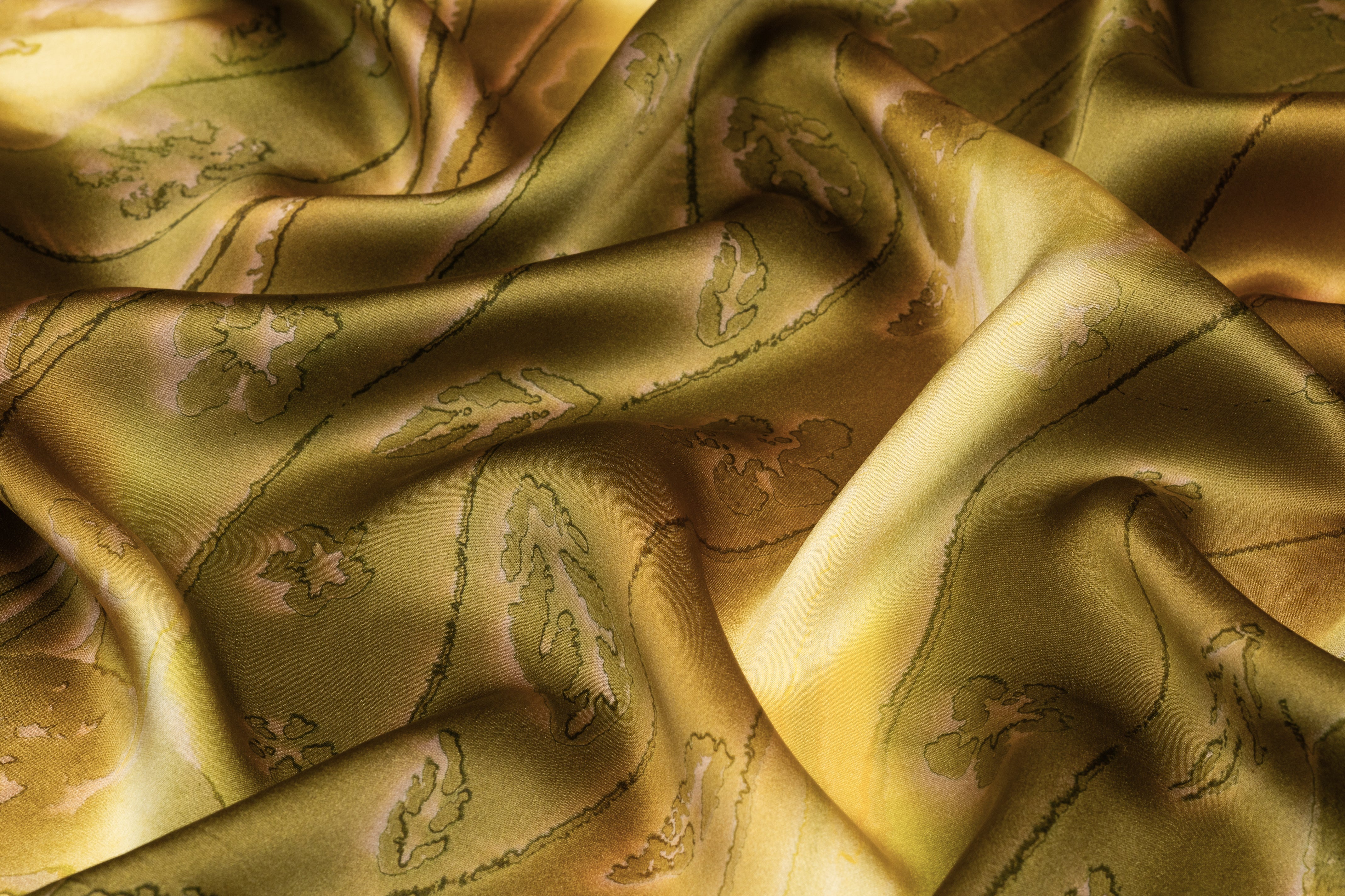 Floral Italian Silk Charmeuse - Olive Green