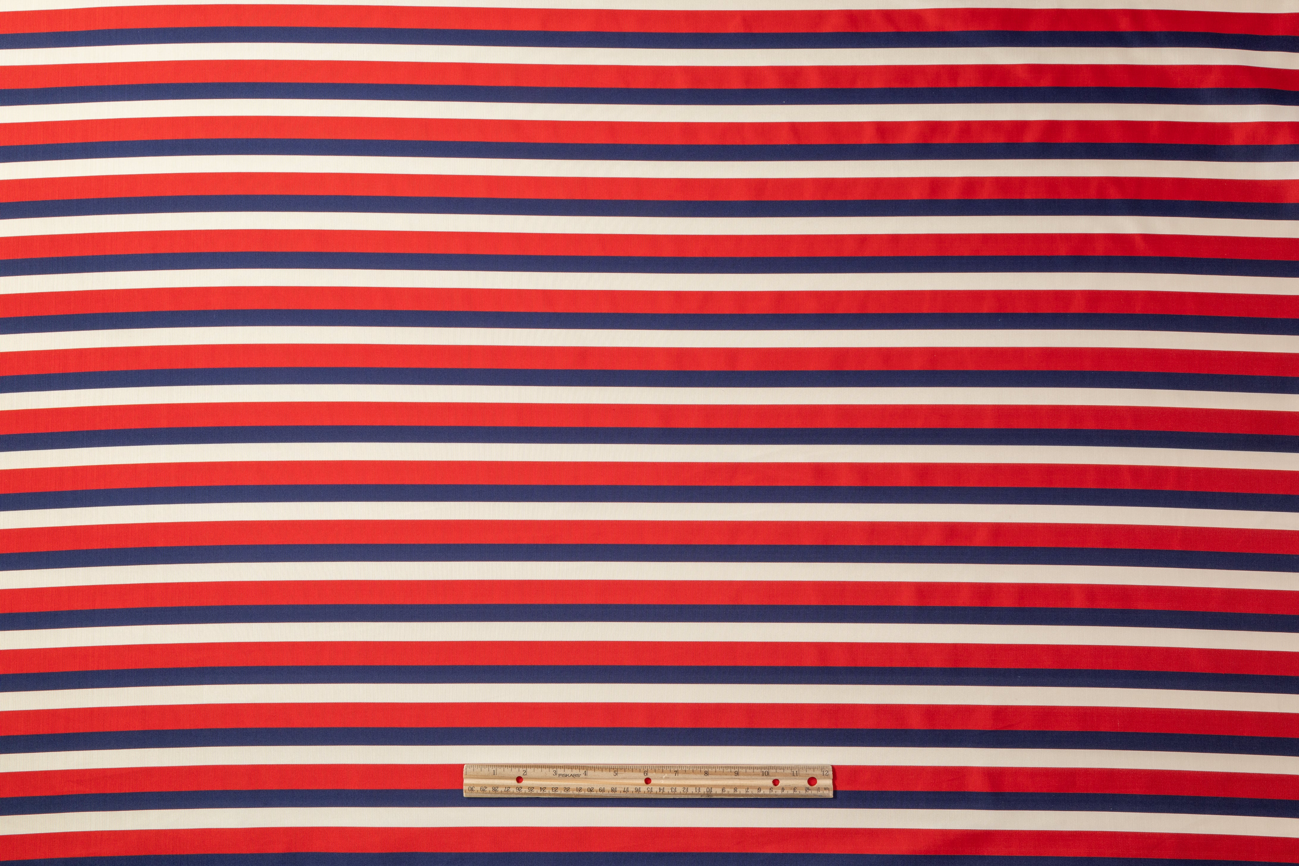 Ribbed Italian Silk Viscose Blend - Red / Off White / Blue