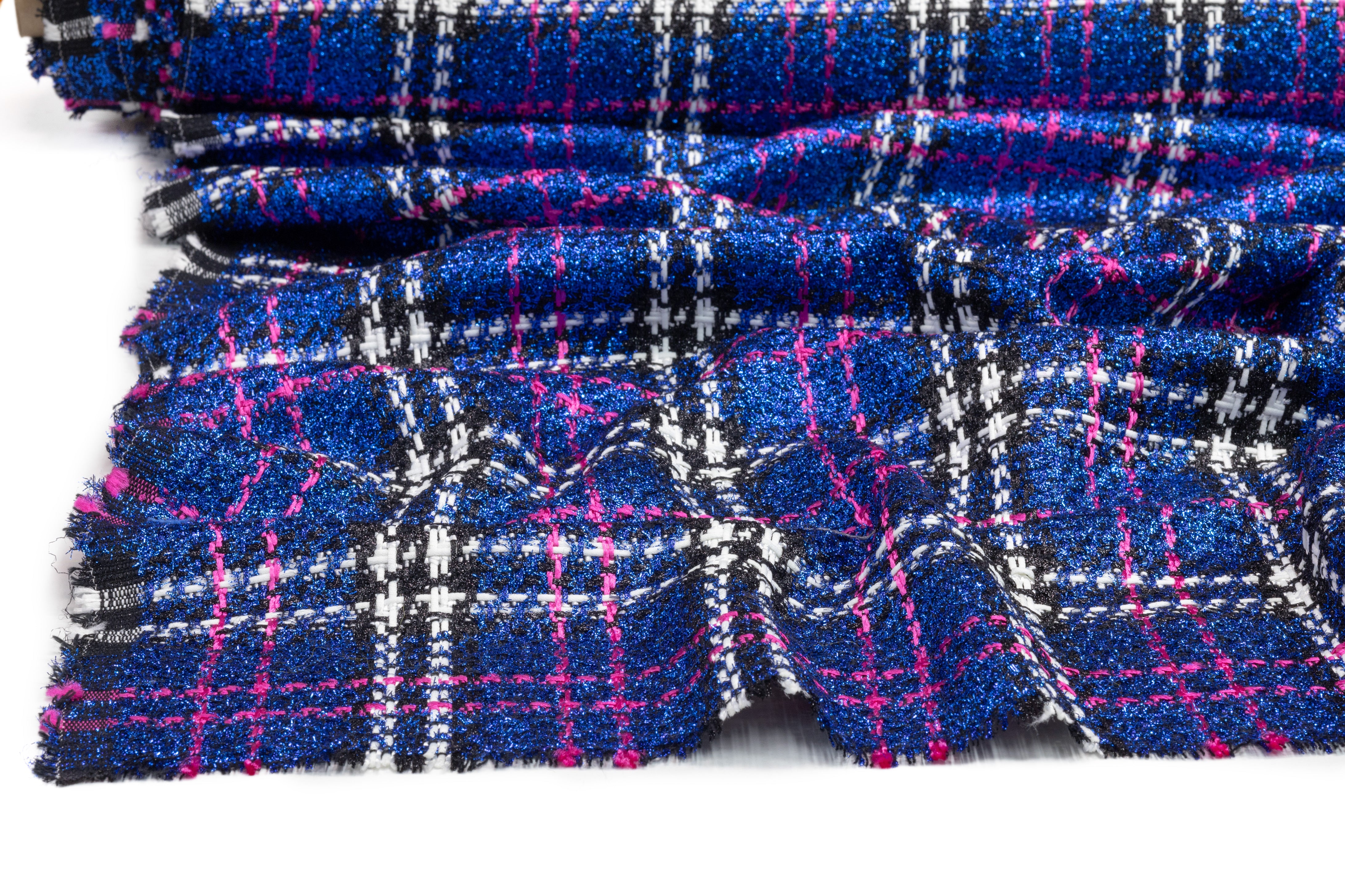 Checked Metallic Italian Tweed - Blue / Pink