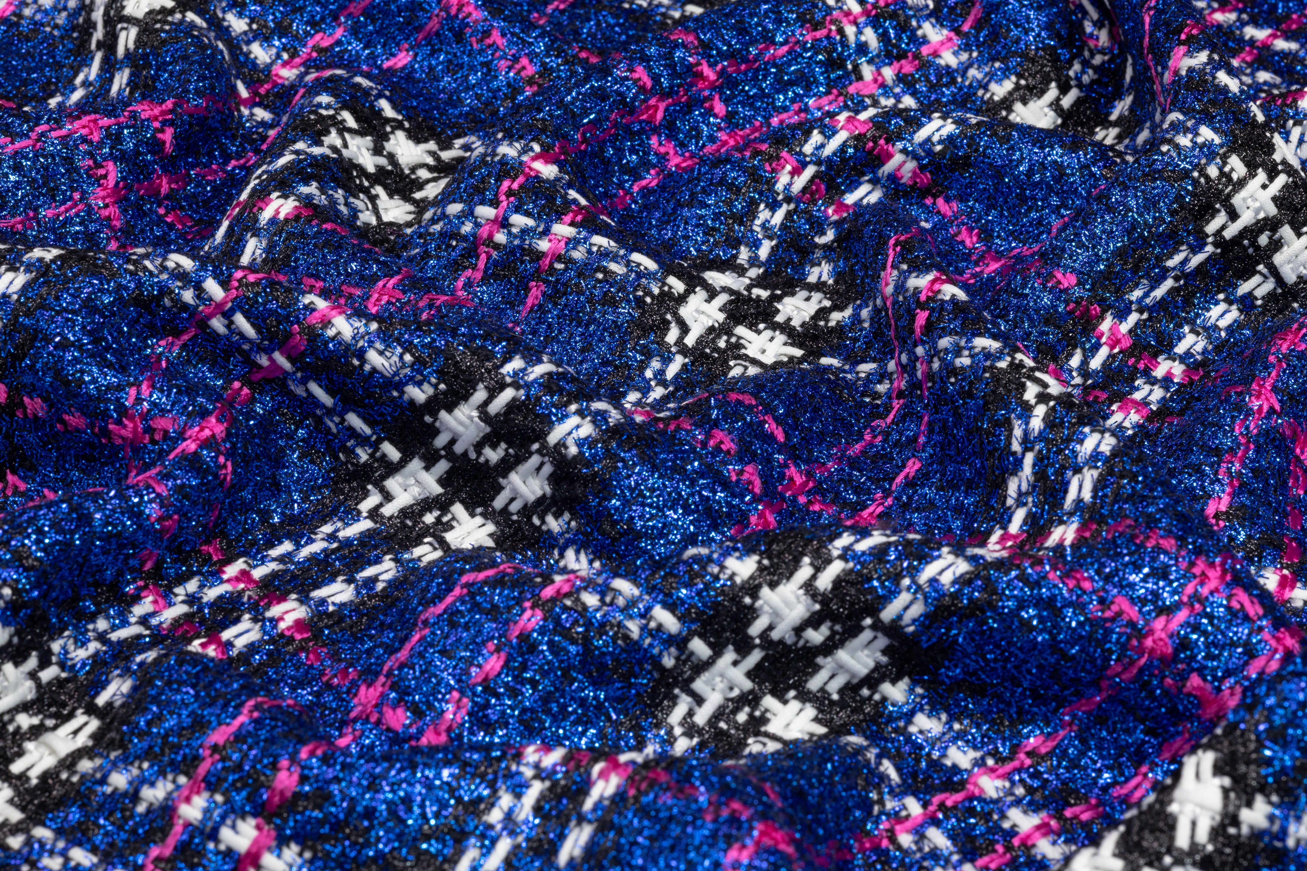 Checked Metallic Italian Tweed - Blue / Pink