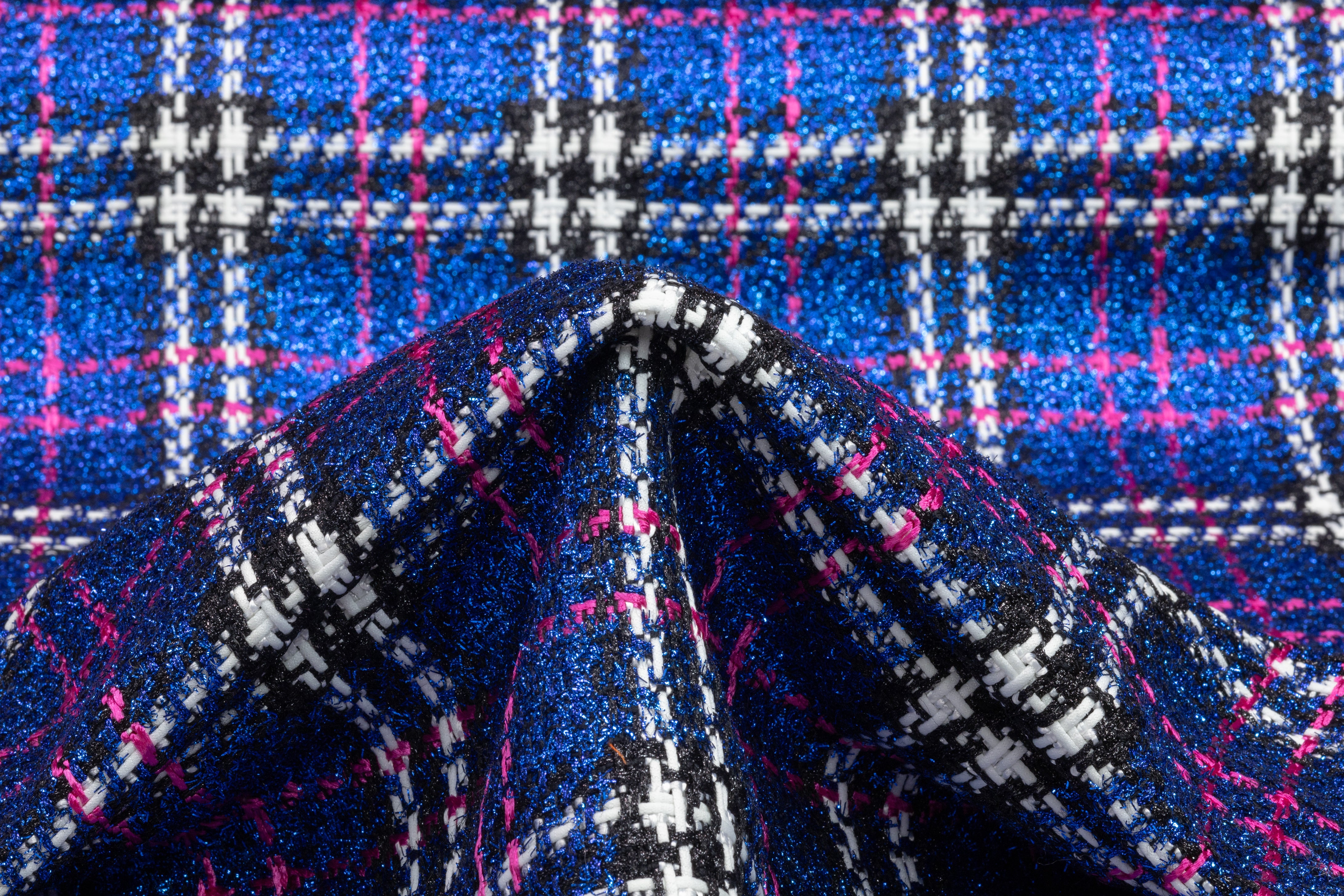 Checked Metallic Italian Tweed - Blue / Pink