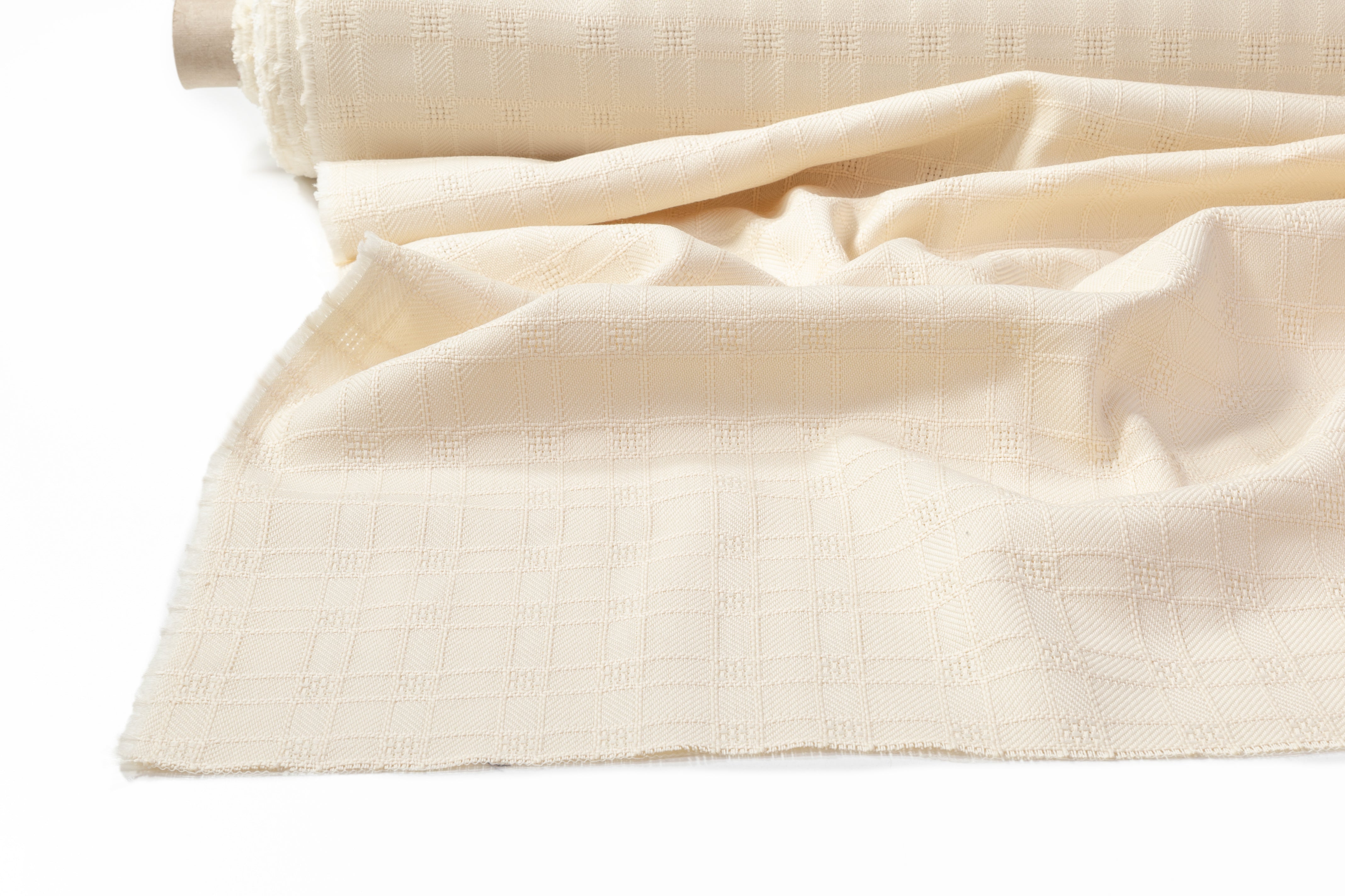 Checked Italian Wool Linen Brocade - Cream