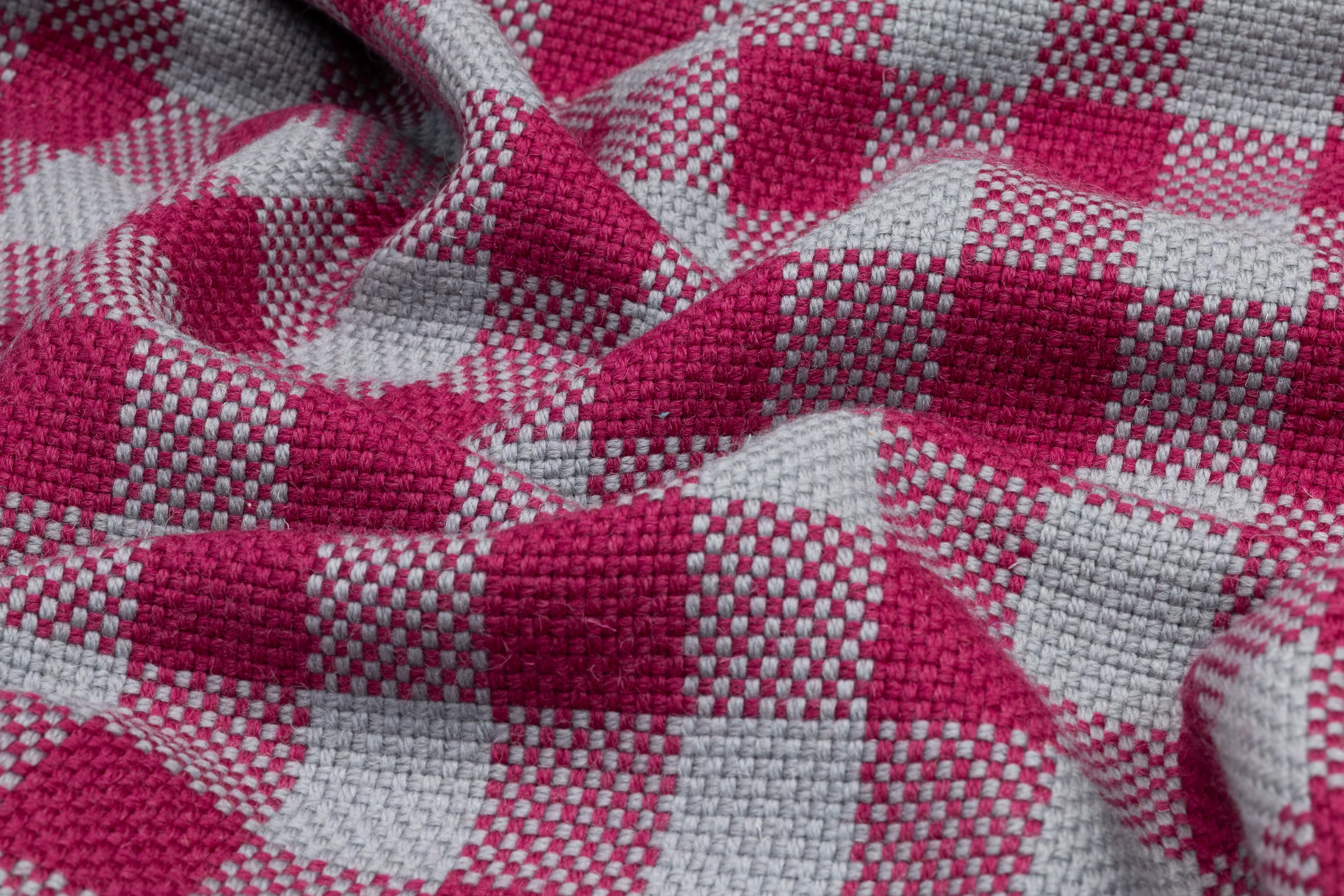 Checked Italian Wool Coating - Magenta / Gray