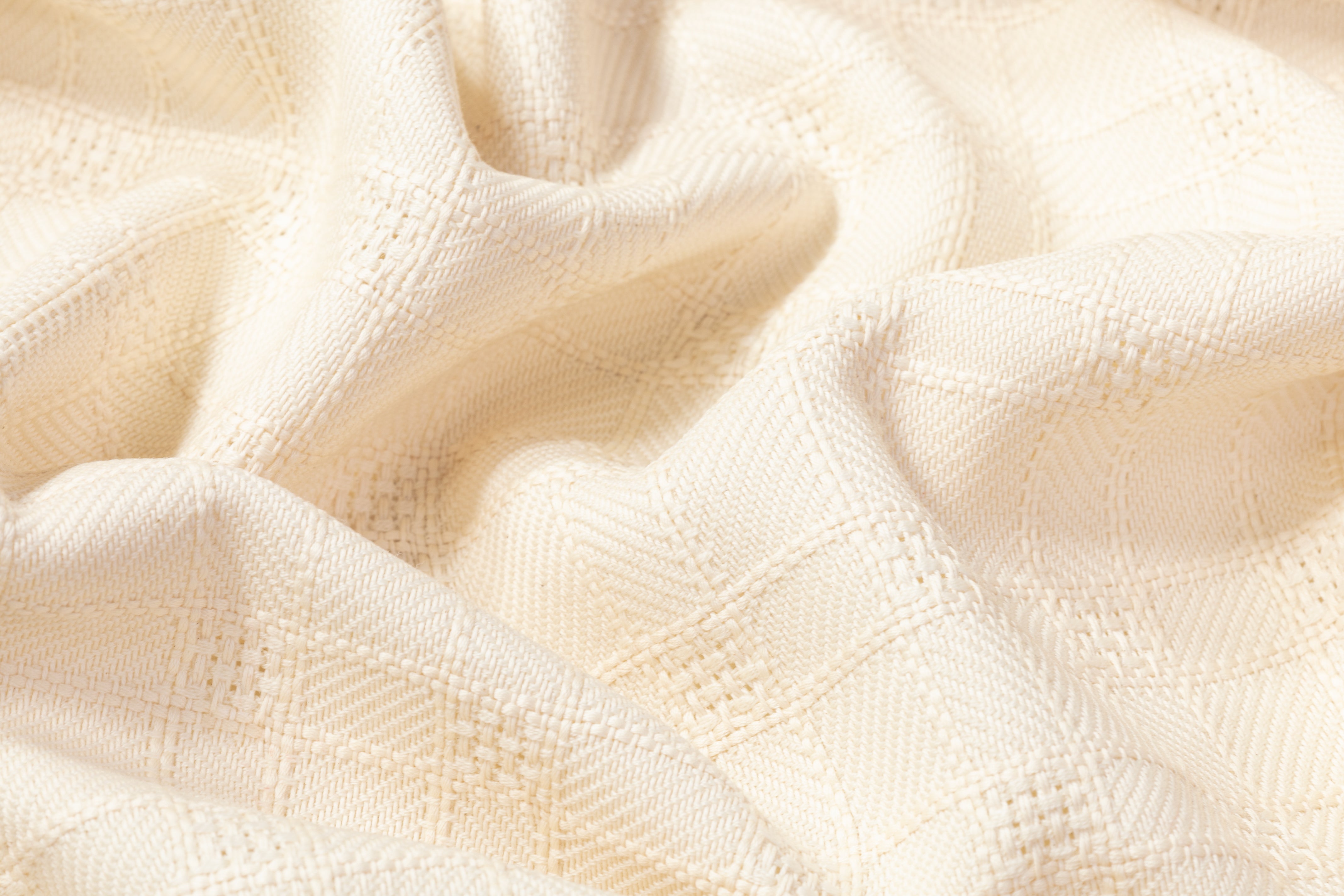 Checked Italian Wool Linen Brocade - Cream