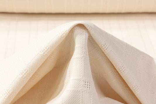 Checked Italian Wool Linen Brocade - Cream